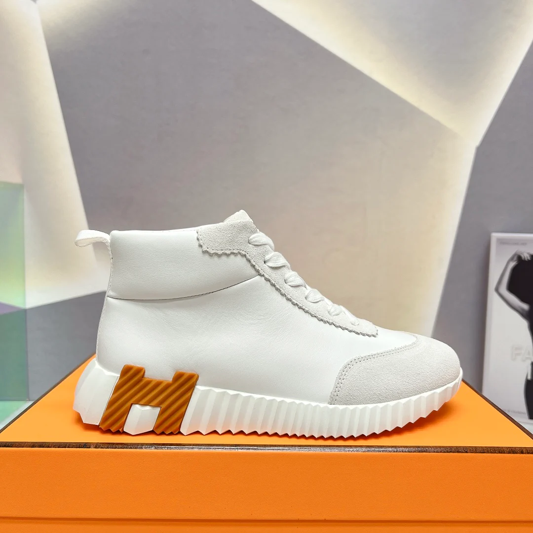 Новинка сезона весна/лето 2023 от Hermes - Кожаные высокие повседневные туфли - Белые