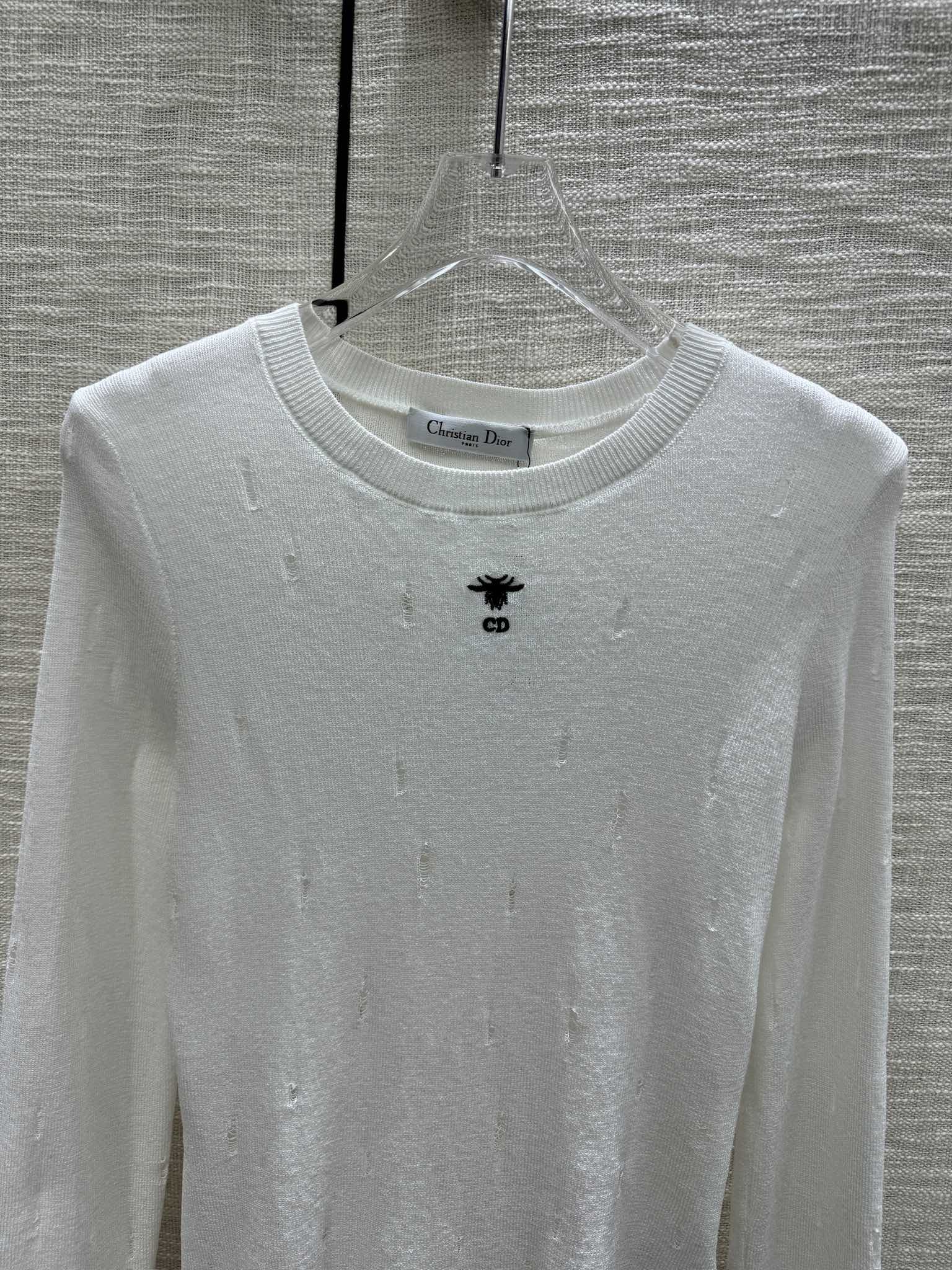 Dior 2403 - Ажурный вязаный свитер с длинным рукавом - Белый