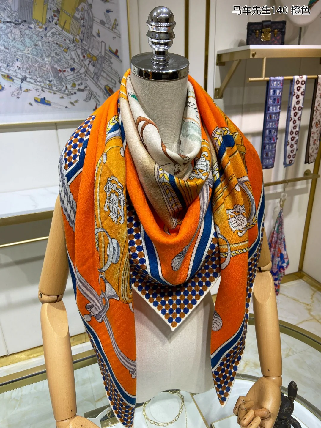 Hermes - Шарф Mr. Coach Square Scarf - 140 см - 70% кашемир - 30% шелк - 1 шт.