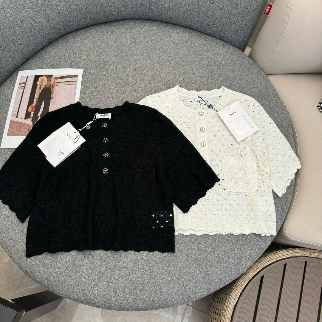 Chanel 2403 Весна/Лето Новинка Ажурный вязаный крючком топ - Черный