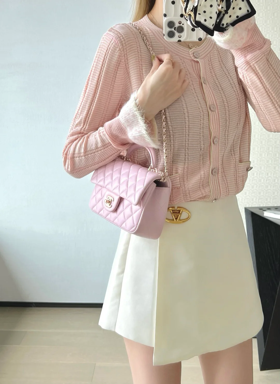 Chanel - Большая сумка - Светло-розовая - Светло-золотистая пряжка