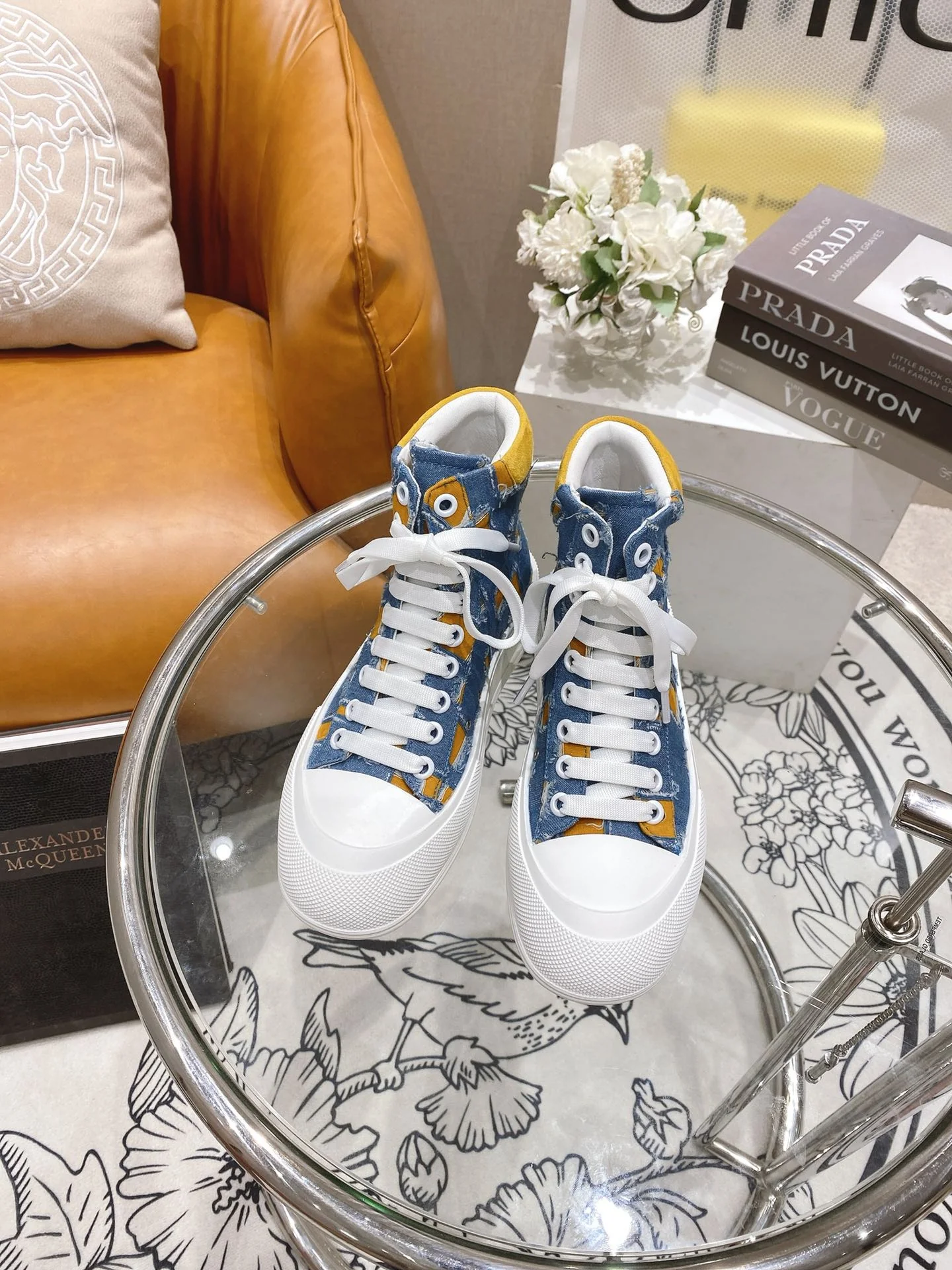 Кроссовки на платформе McQueen из парусины - джинсовый лоскутный дизайн - парный стиль