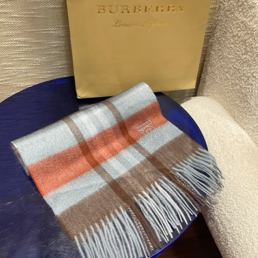 Кашемировый шарф Burberry из плотной волнистой ткани - мужской - светло-голубой