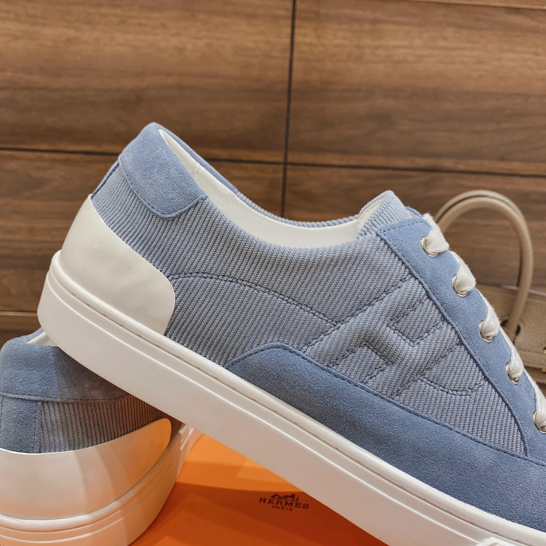 Весенняя коллекция Hermes 2022 — Белые повседневные кроссовки — Унисекс — Джинсово-синие