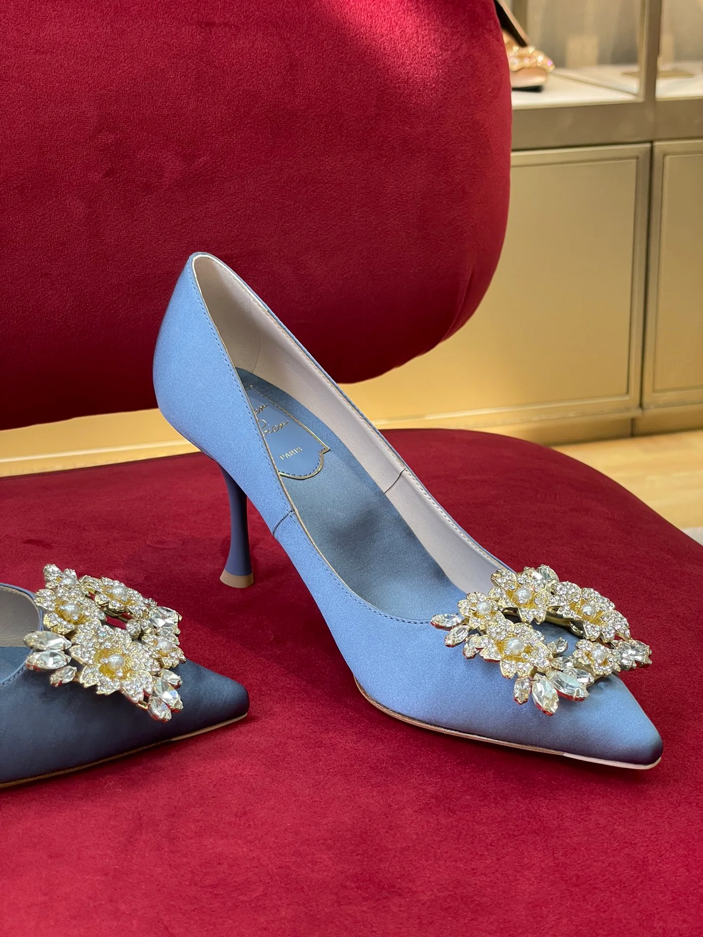 Туфли RV - ручная работа со стразами Swarovski - туфли на высоком каблуке - синие