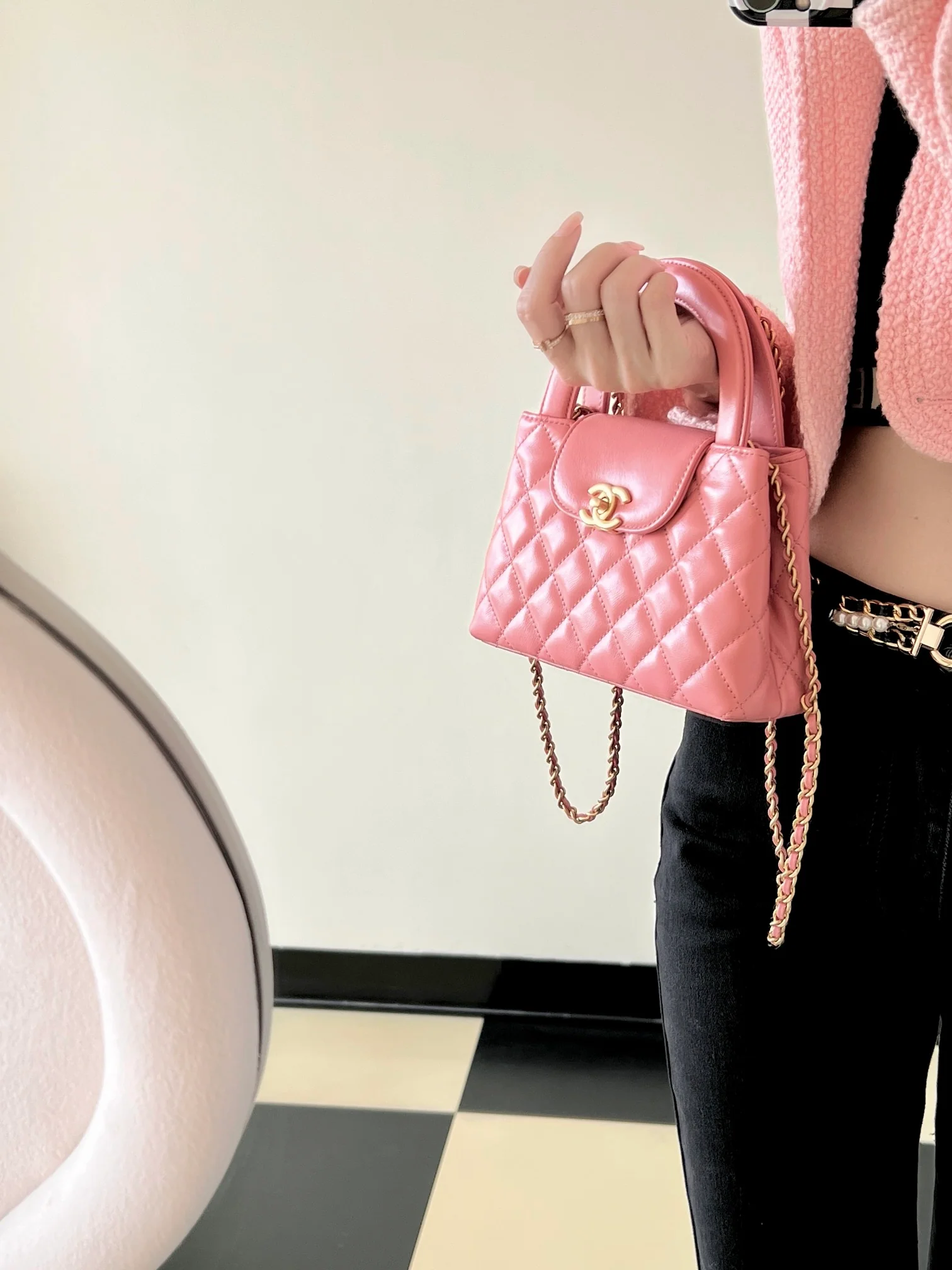 Сумочка Chanel Kelly Chain, большая, кораллово-розовая