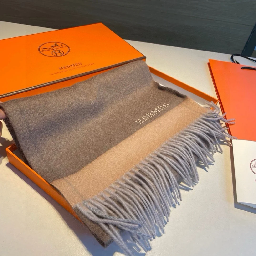 Мужской шарф Hermes Water Ripple 2024 - 30-180 - коричневый