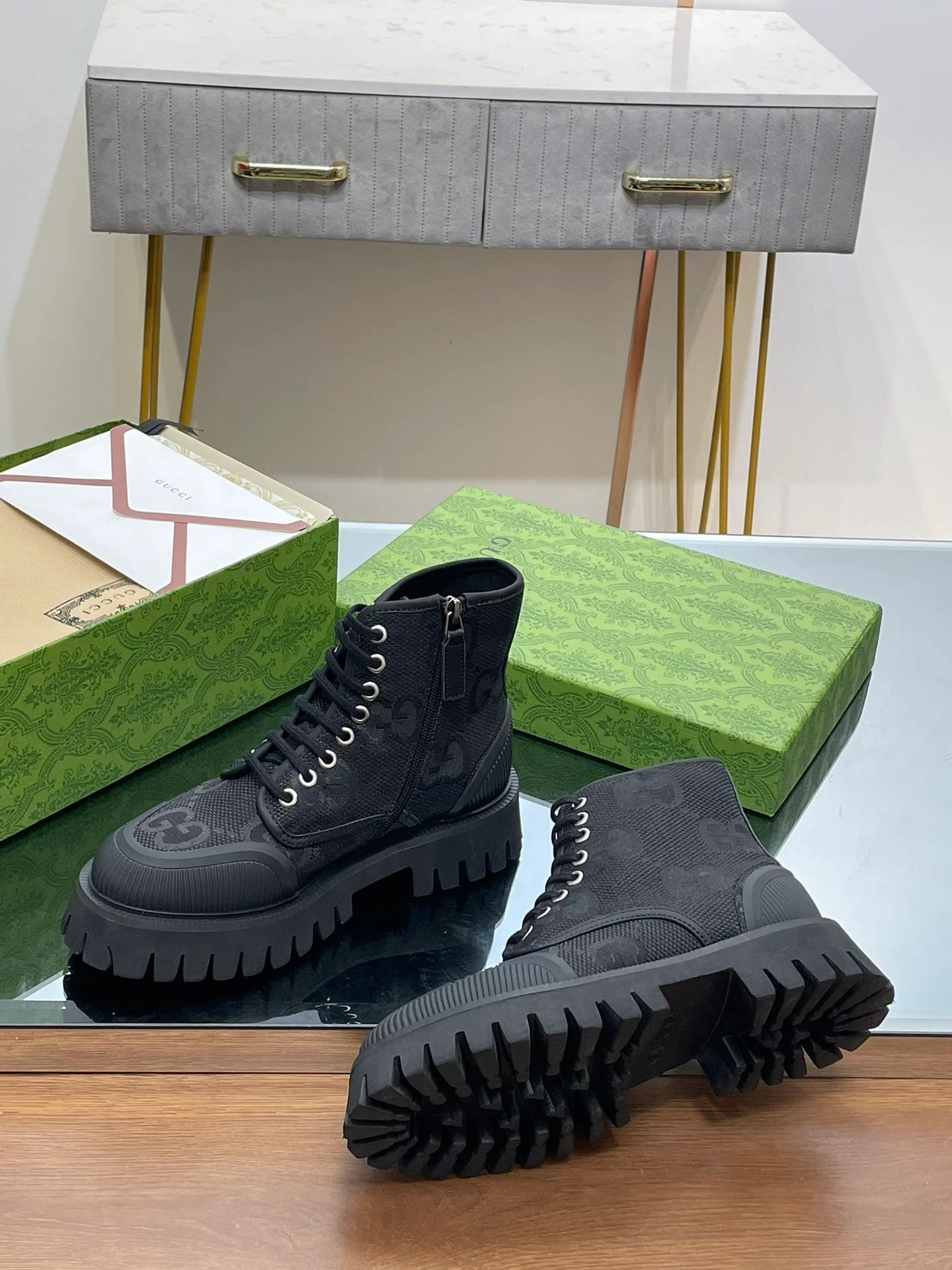 Высокие кроссовки на платформе Gucci - унисекс - черные