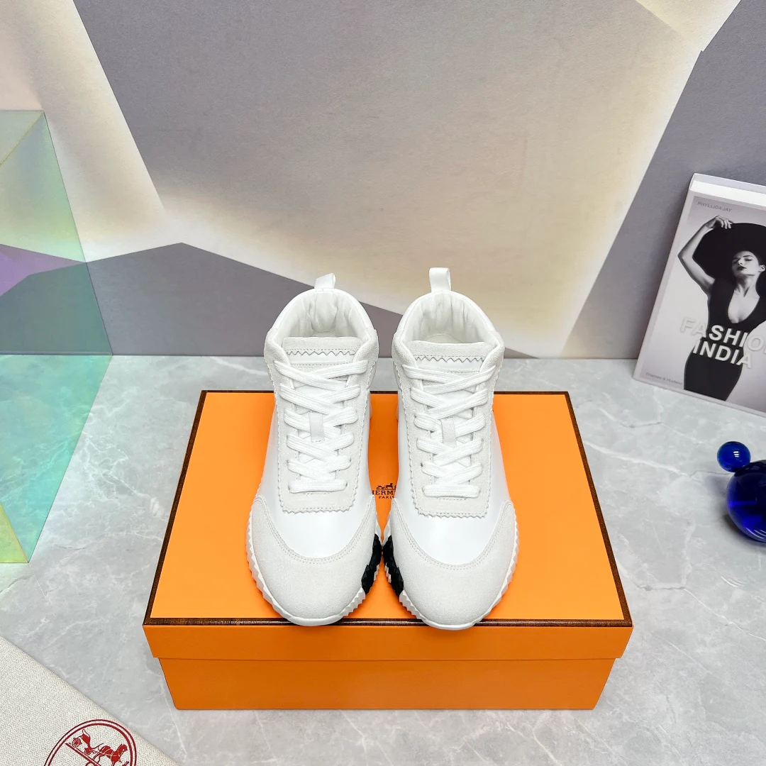 Новинка сезона весна/лето 2023 от Hermes - Кожаные высокие повседневные туфли - Белые