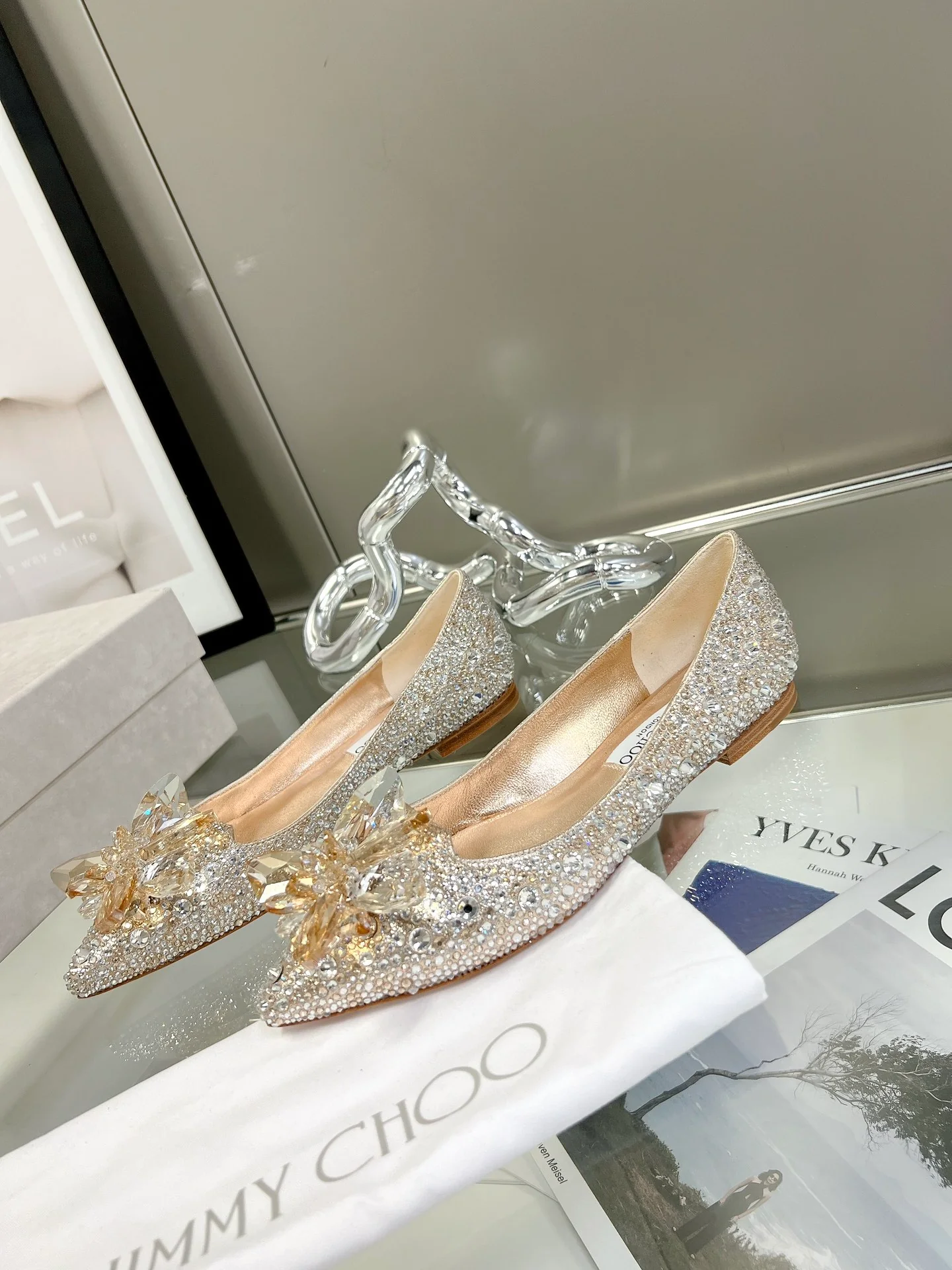 Свадебные туфли-балетки Jimmy Crystal - золотисто-серебристые