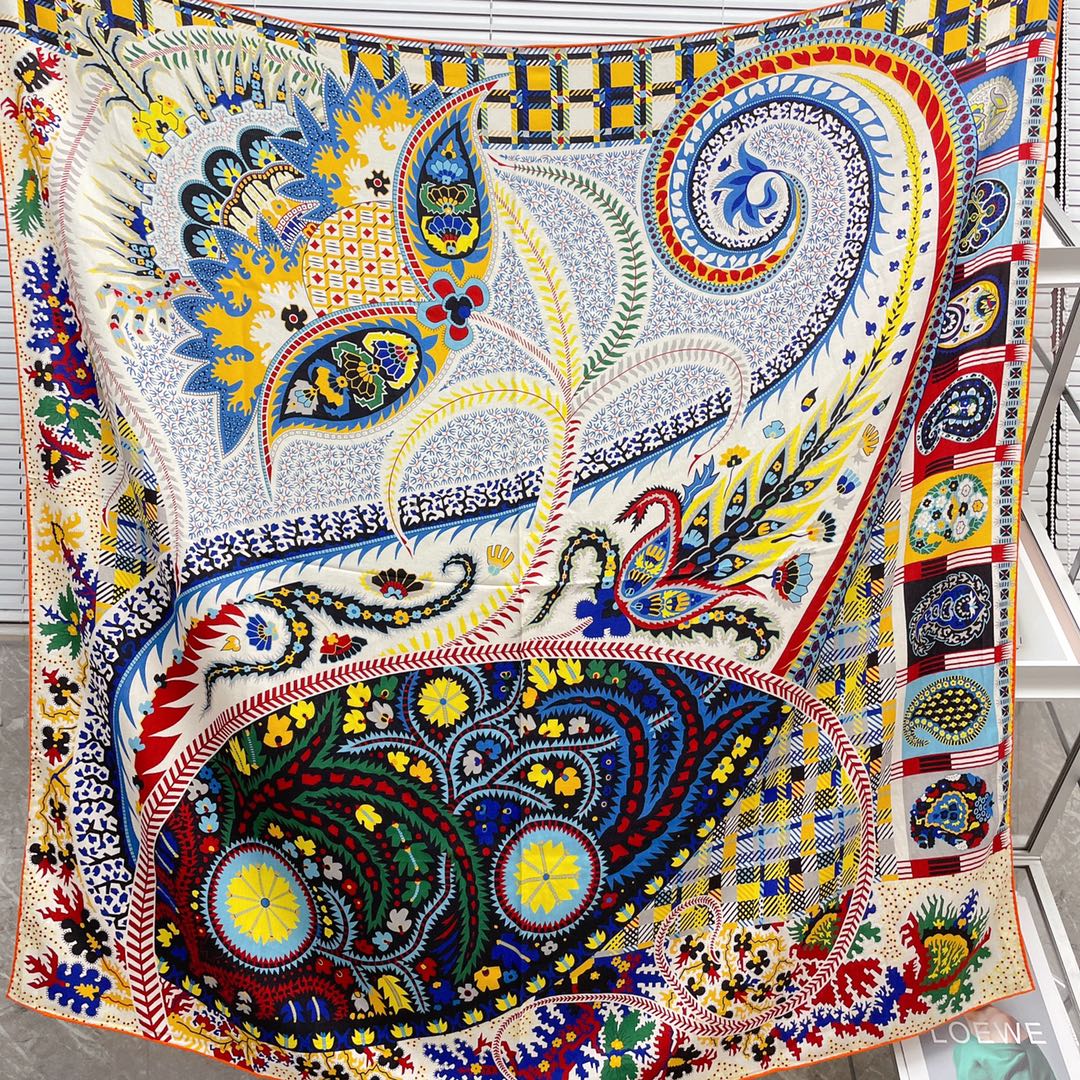 Большой двусторонний шарф Hermes - 136 см - 30 см - Шелк 70 - Шерсть - 6 см