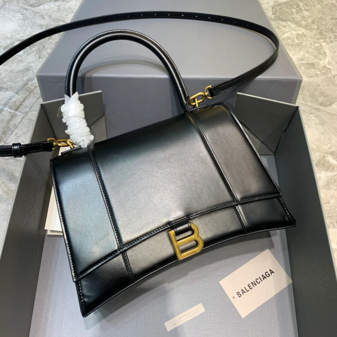 Сумка Balenciaga Hourglass, новая, средний размер, черная, однотонная кожа.