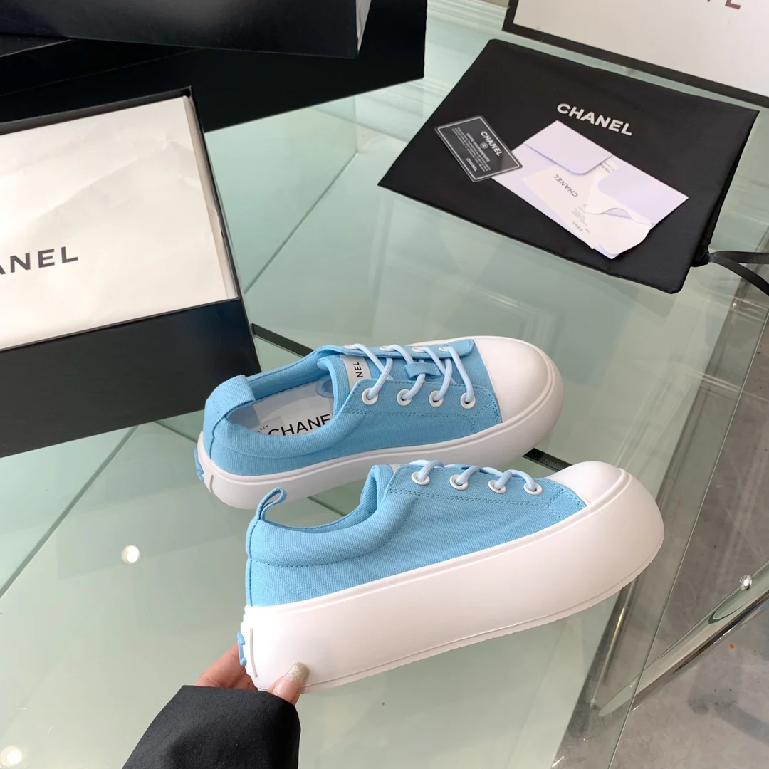 Туфли Chanel 2022 на платформе в форме лампочки - парусиновые - платформа 5 см - 1