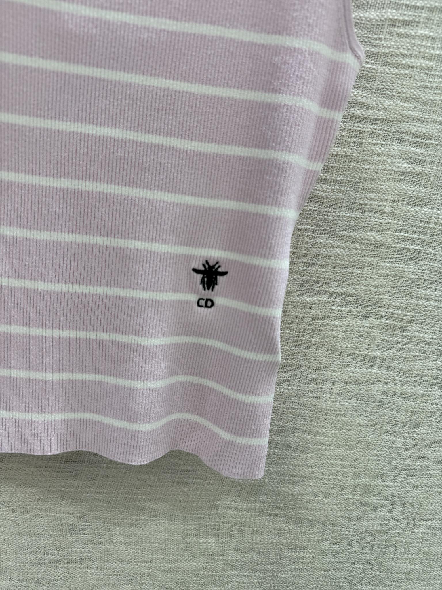 Вязаный жилет Dior 2403 в полоску с цветовыми блоками - розовый