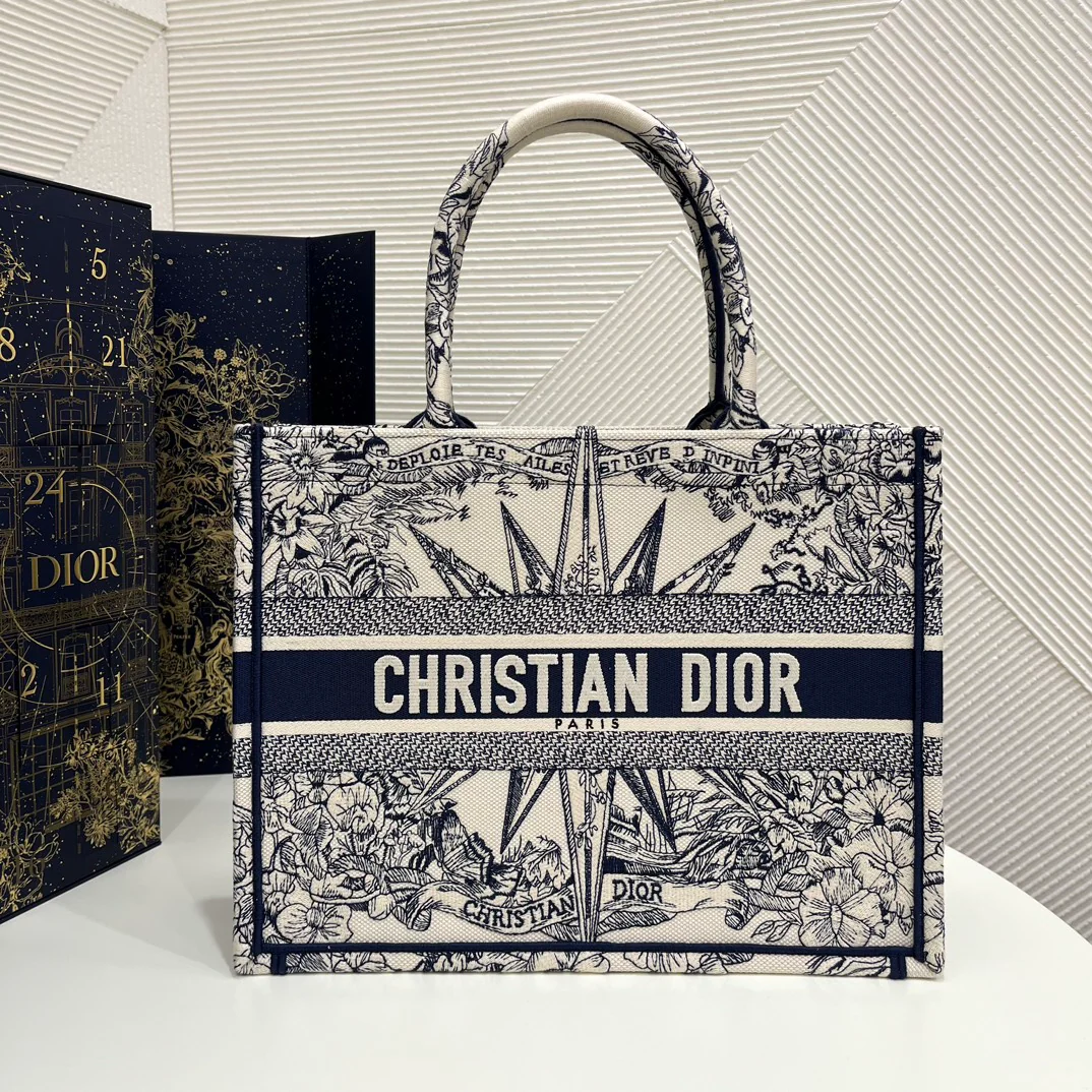 Сумка-шоппер Dior Book Tote, рождественская лимитированная серия, синяя, 36x18x28 см.