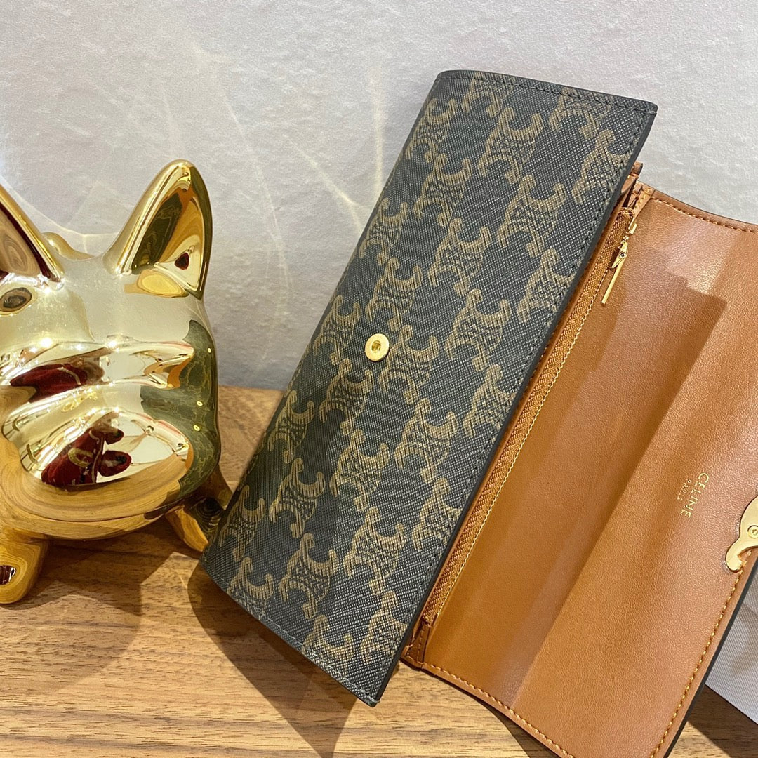 CELINE TRIOMPHE 大号老花翻盖长夹