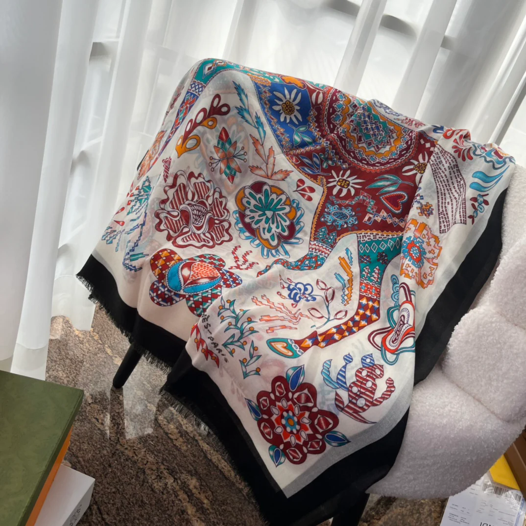 Кашемировый шарф Hermes с принтом - 105 см - 200 см - 100 см - Кашемир премиум-класса - 1 шт.