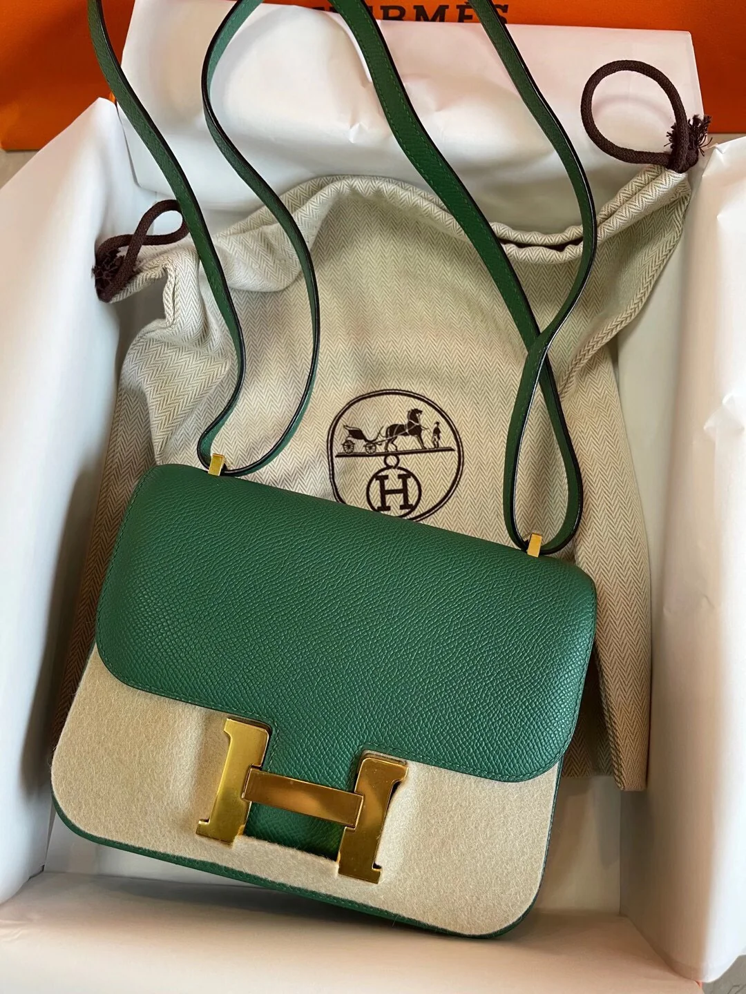Hermes Constance 19 Epsom Mini Cactus Green with Gold Buckle