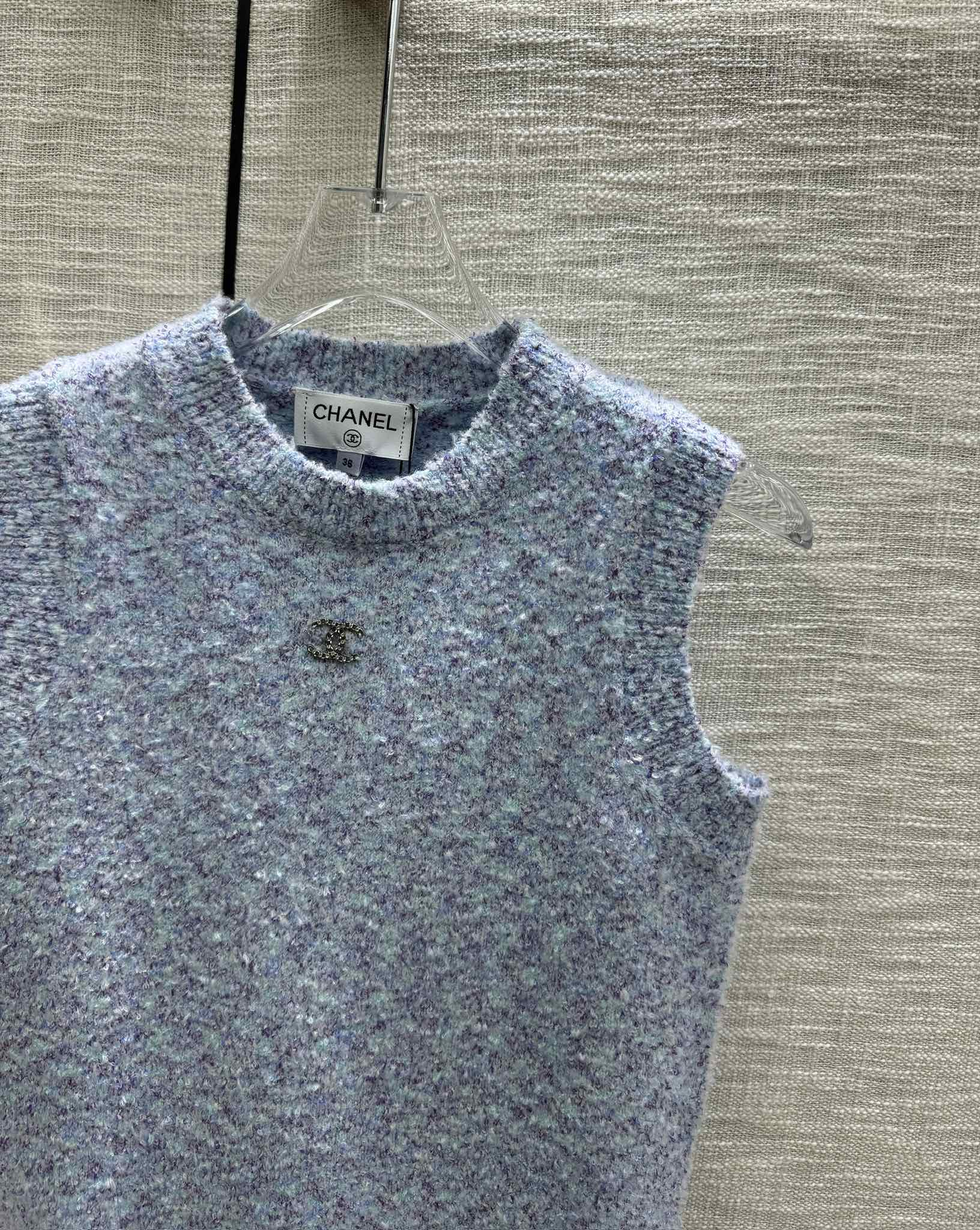 Вязаный жилет Chanel 2403 цвета ?макарон? — синий — 1 шт.