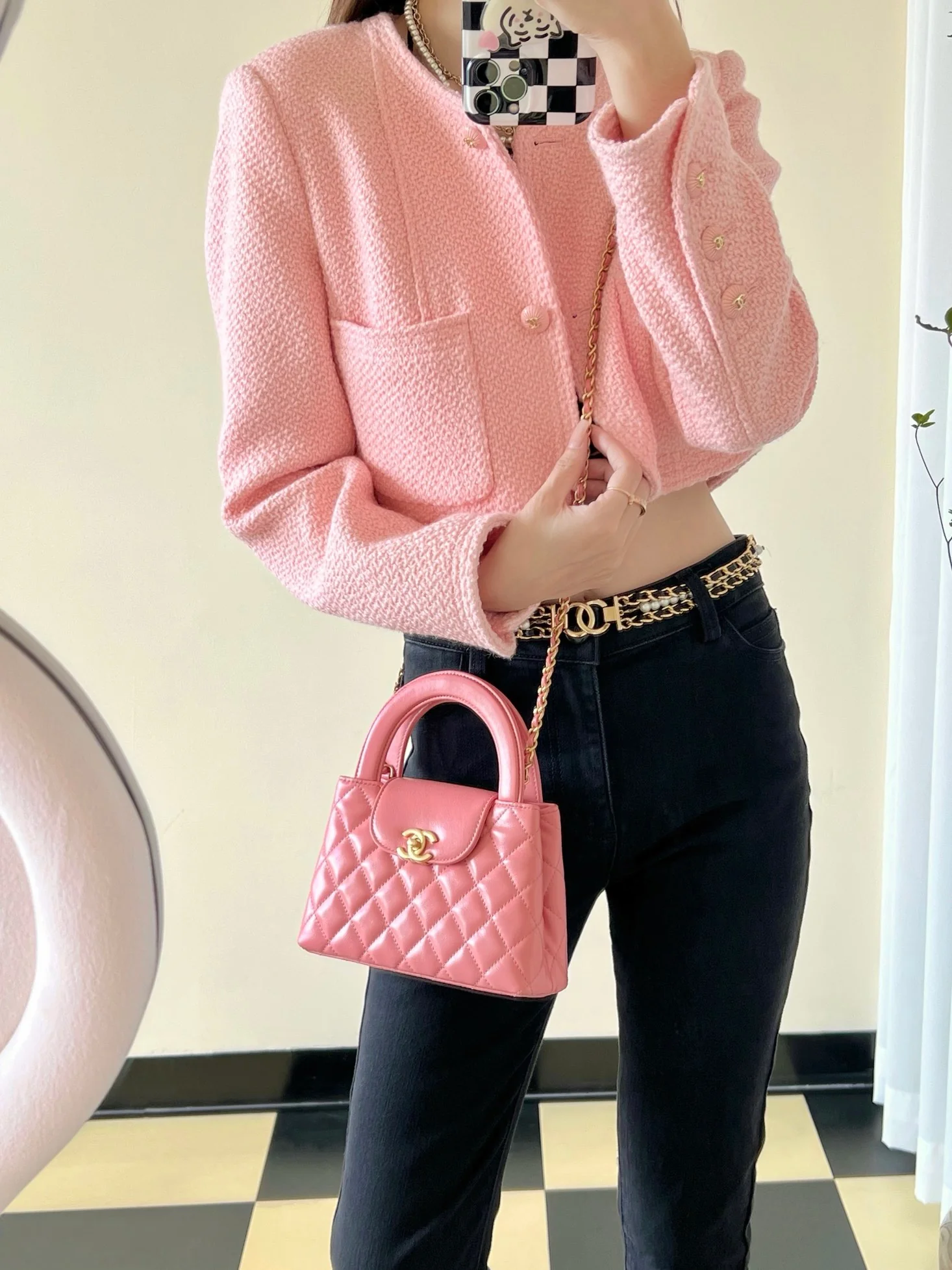 Сумочка Chanel Kelly Chain, большая, кораллово-розовая