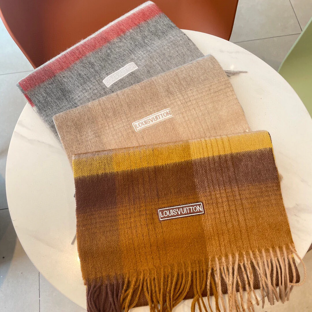 Шарф LV в полоску/клетку - 30 см - 180 см - 100 см - овечья шерсть