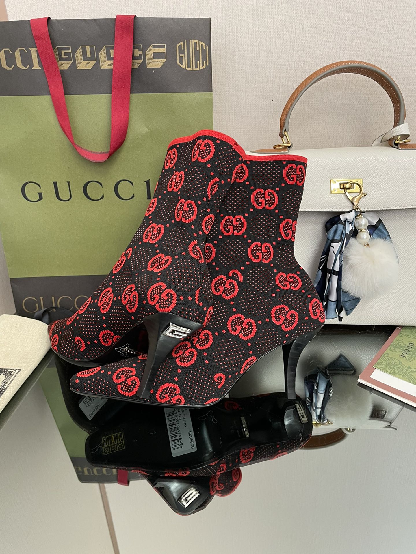 Ботинки-носки Gucci с острым носком на шпильке - красные