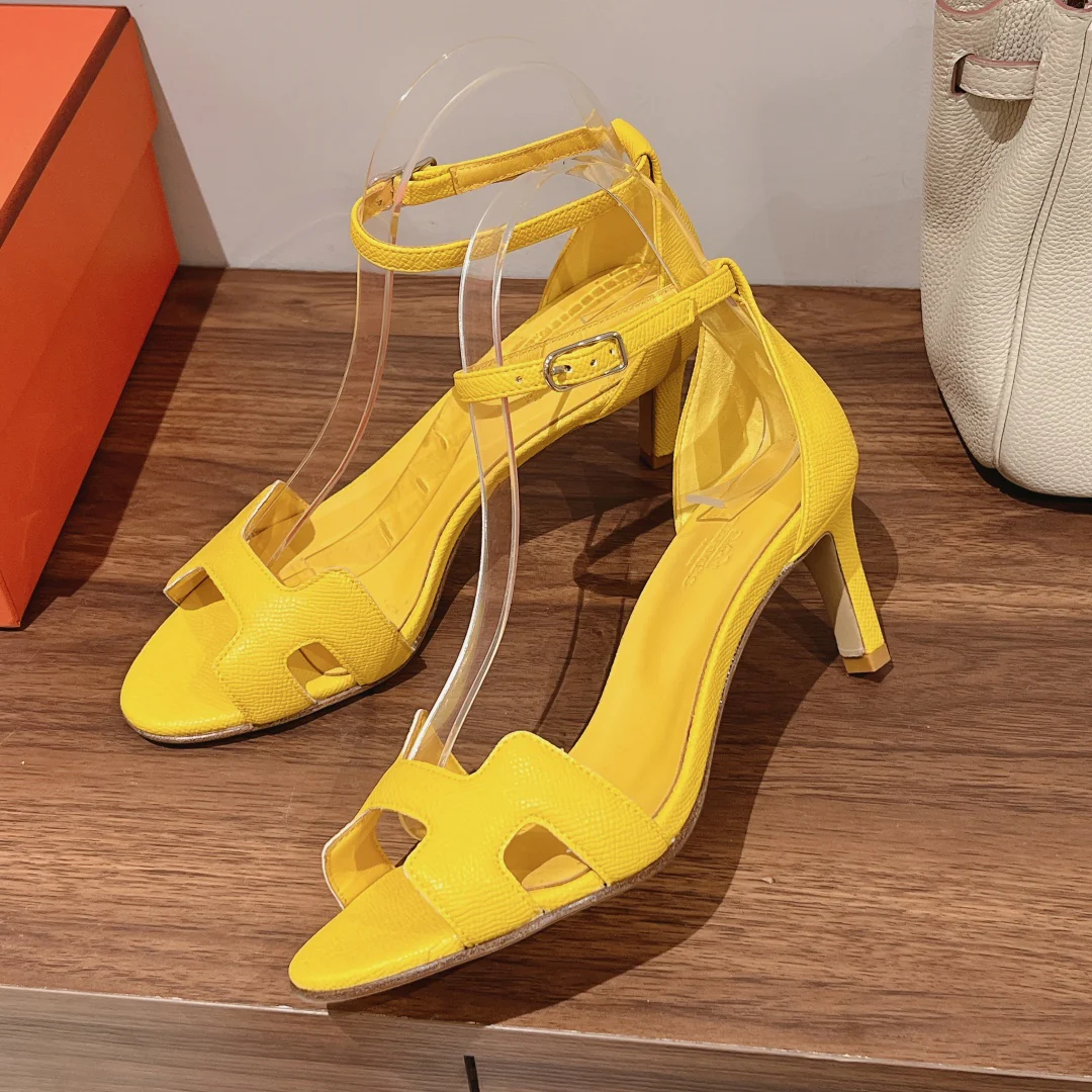 Hermes - Элегантные сандалии на высоком каблуке - 7 см - Желтые