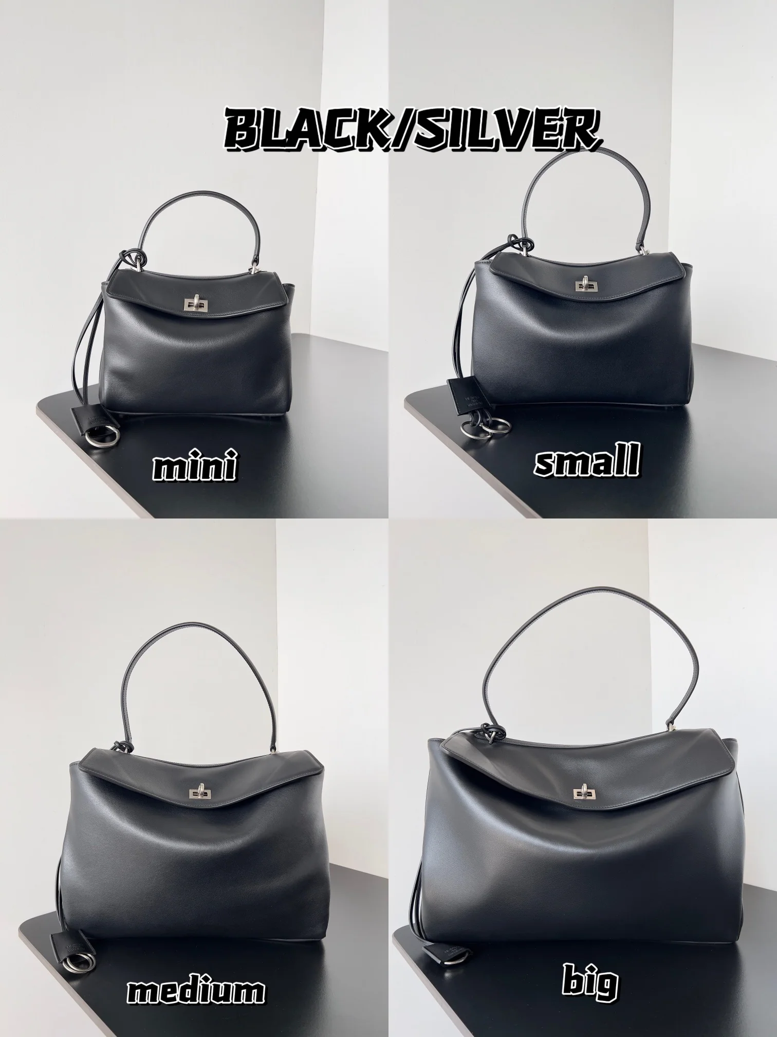 Сумка Balenciaga Rodeo - длина 39,8 см - черная с серебристой фурнитурой.