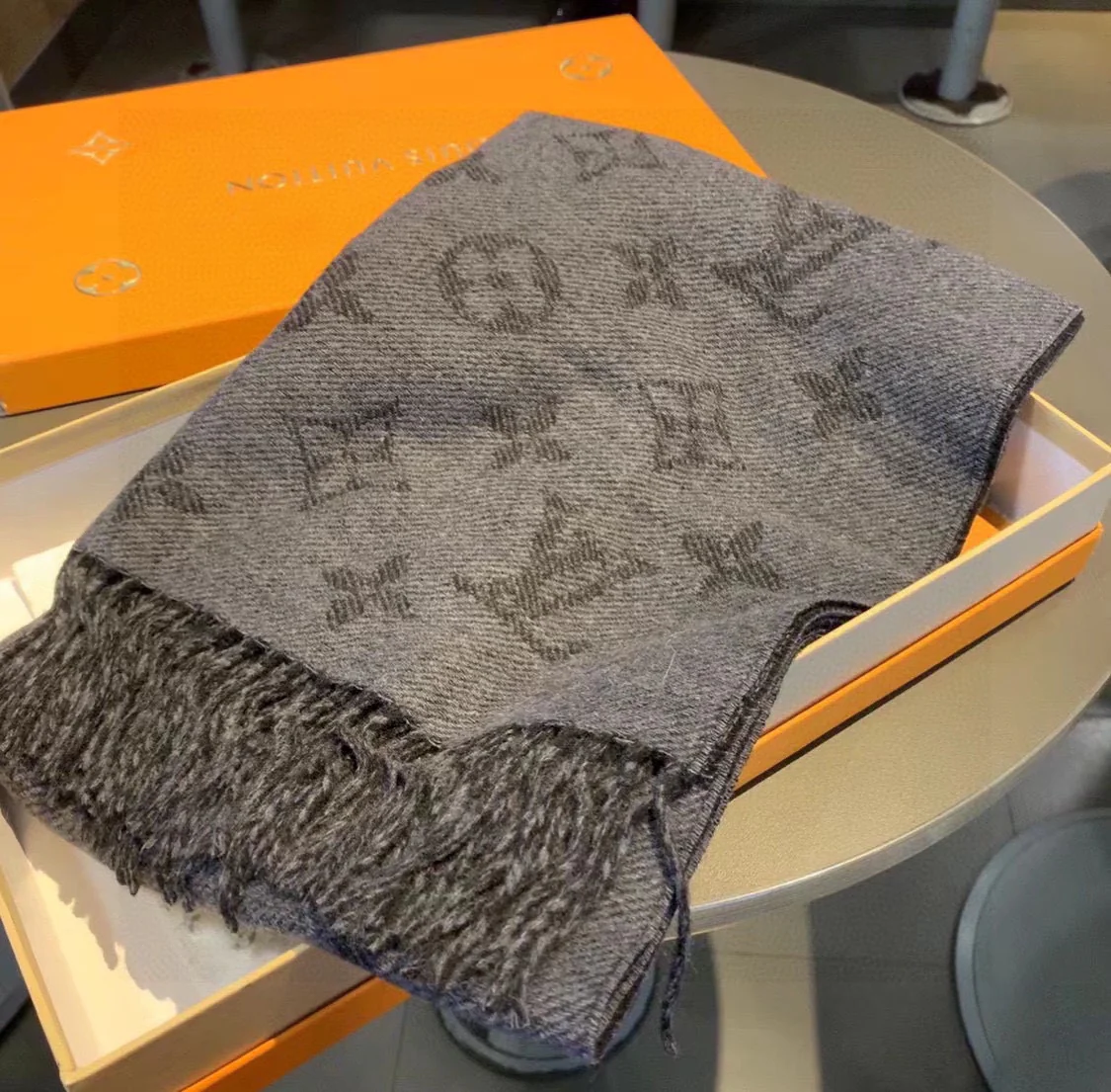 Двусторонний шарф LV Monogram - Смесь шерсти и кашемира - Серый