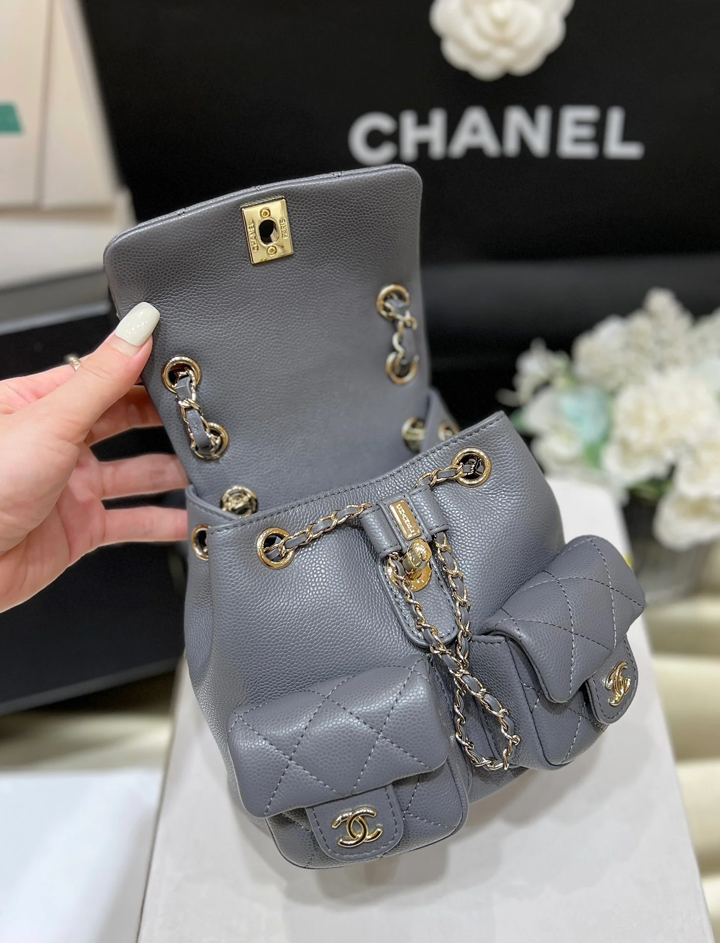 Рюкзак Chanel 24a-duma Frog, маленький, серый.