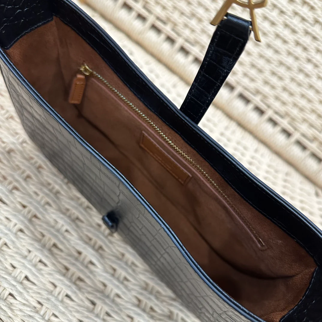 Кожаная сумка через плечо YSL-le-5-a-7 - крокодиловая кожа, черная