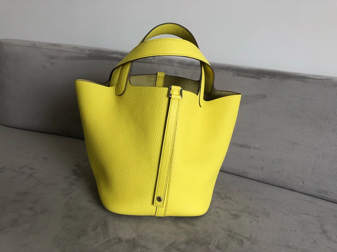 Hermes Picotin 18tc Лимонно-желтая серебряная пряжка