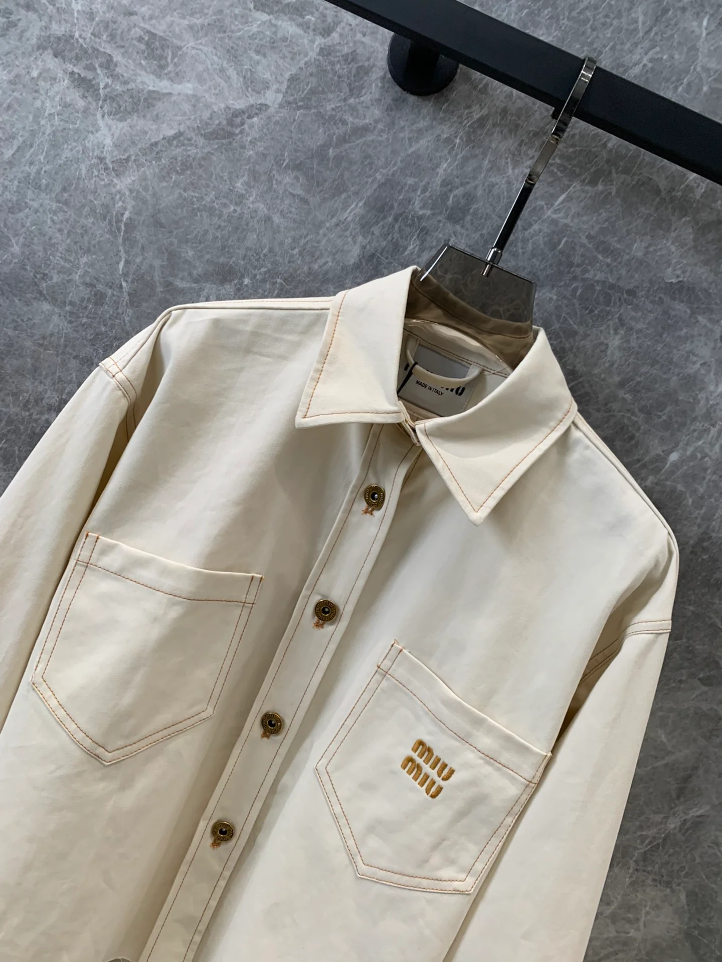 Укороченная однобортная джинсовая рубашка-куртка Miu Miu-2404