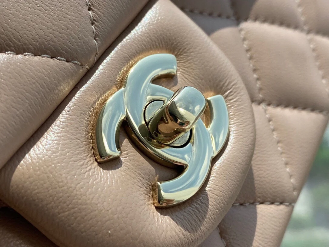Chanel CF Mini 20cm - Milk Tea Apricot Lambskin with Light Gold Buckle - CF20