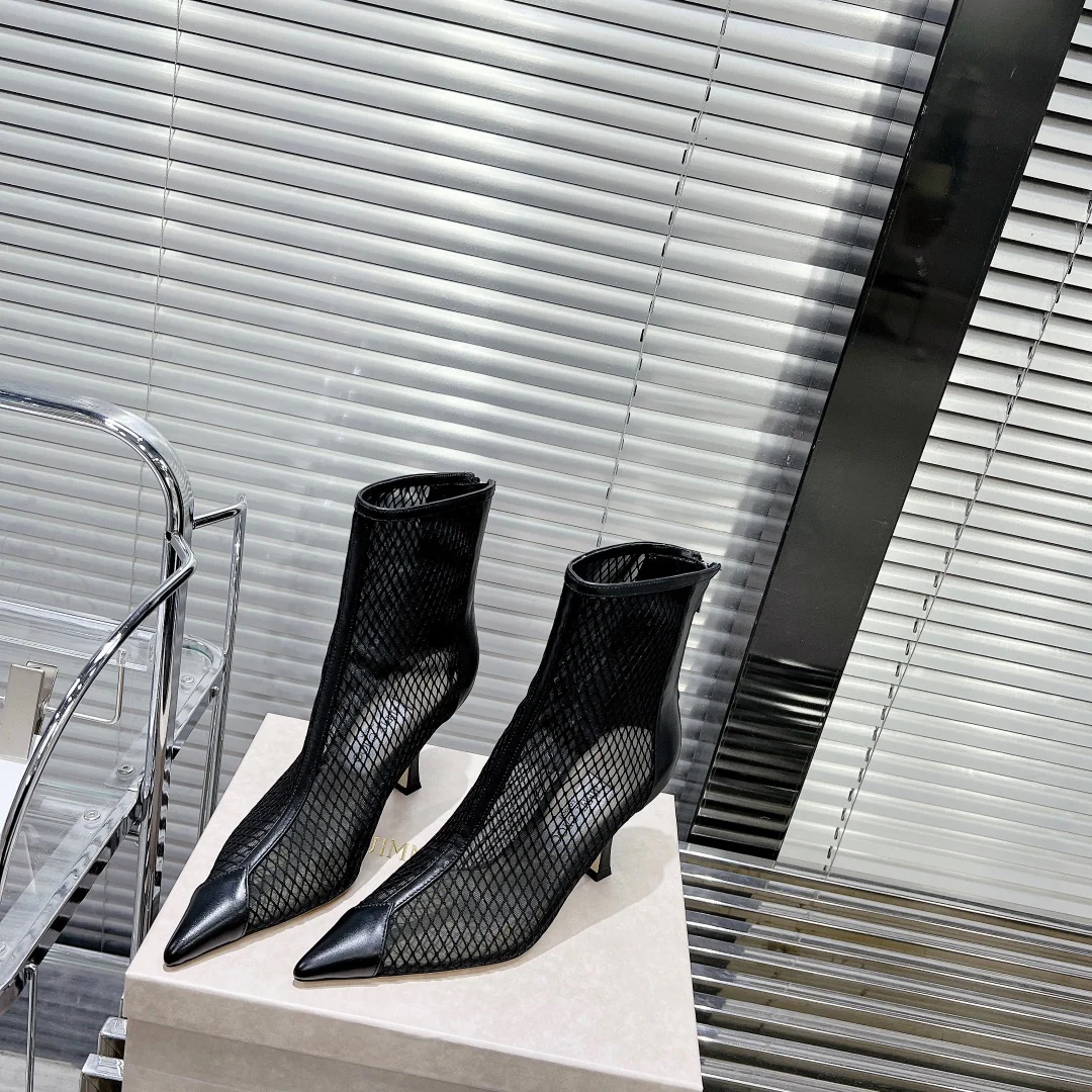 Jimmy - Новинка сезона весна/лето 2023 - Сетчатые сапоги на шпильке - Черные