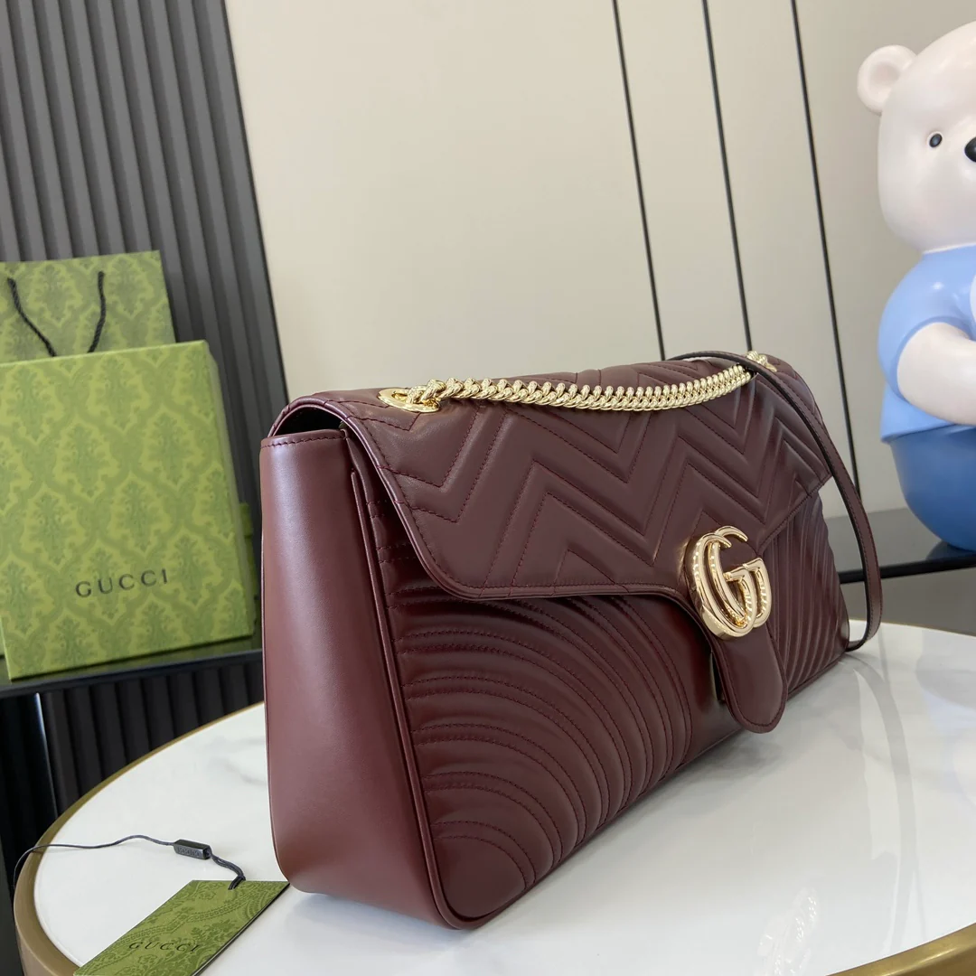 Сумка Gucci Marmont на цепочке, бордовая, 40 см.