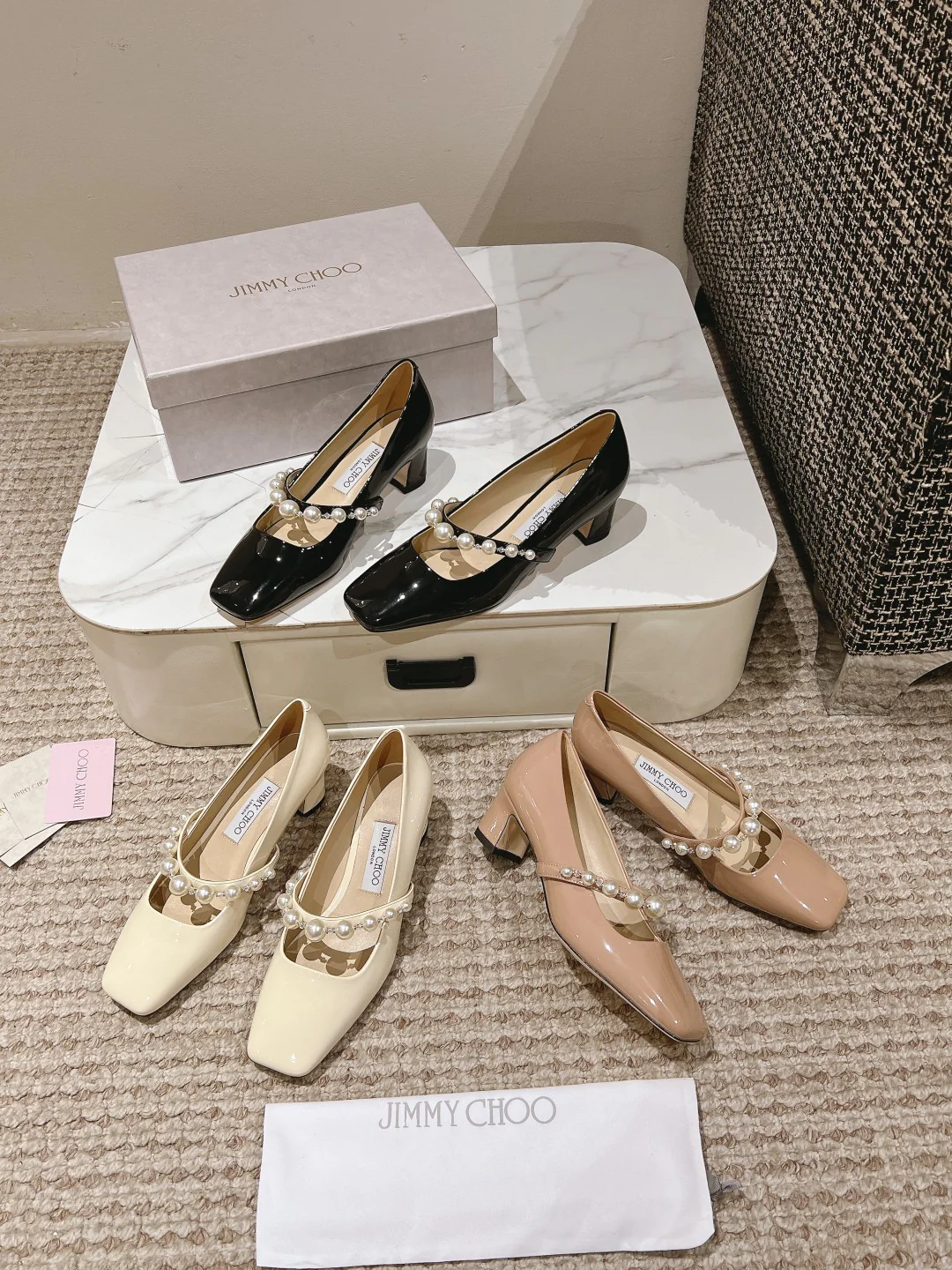 Туфли Jimmy с квадратным носком и жемчужным каблуком на низком каблуке - черные