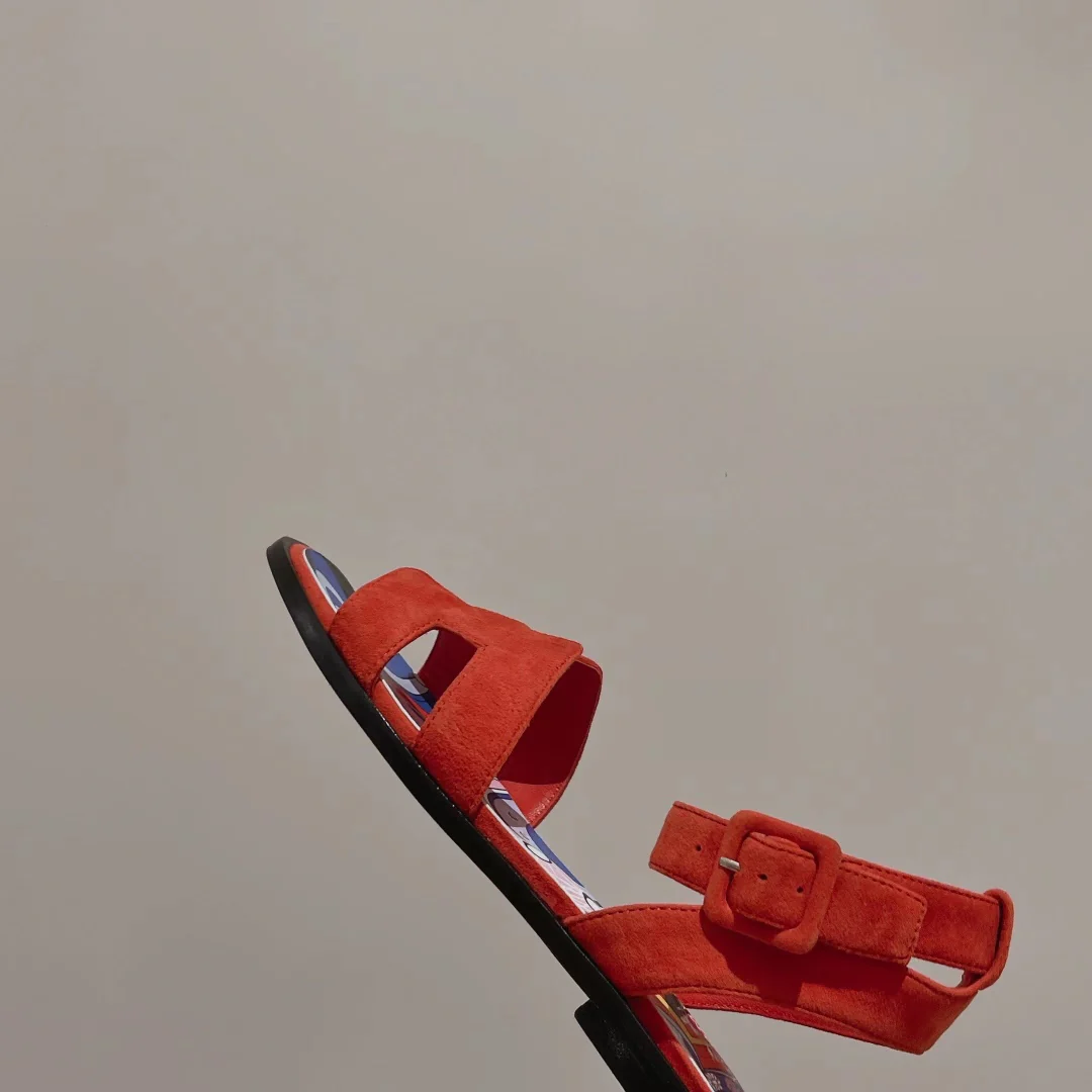 Коллекция Hermes Весна/Лето 2023 - Модные сандалии с шарфом для волос - Оранжевые