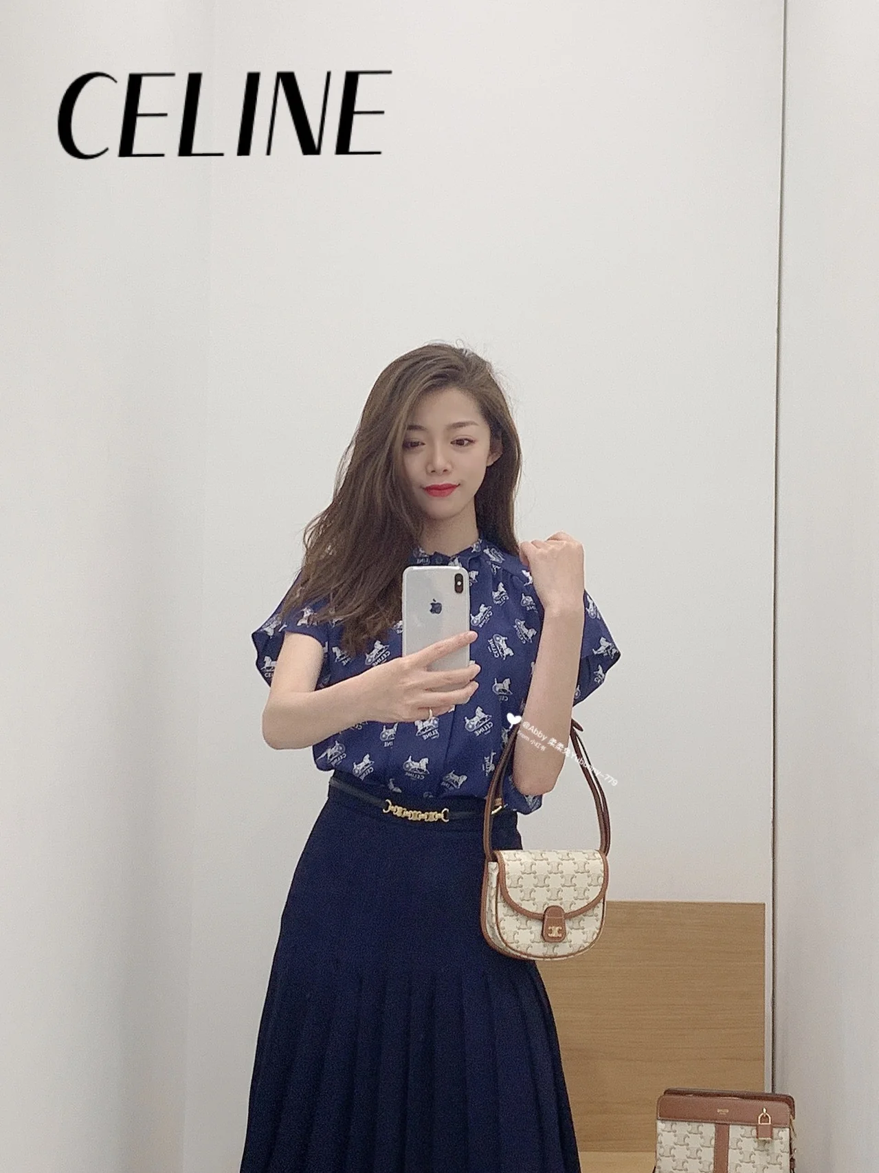 Celine Triomphe Mini Besace Classic White Floral Saddle Bag