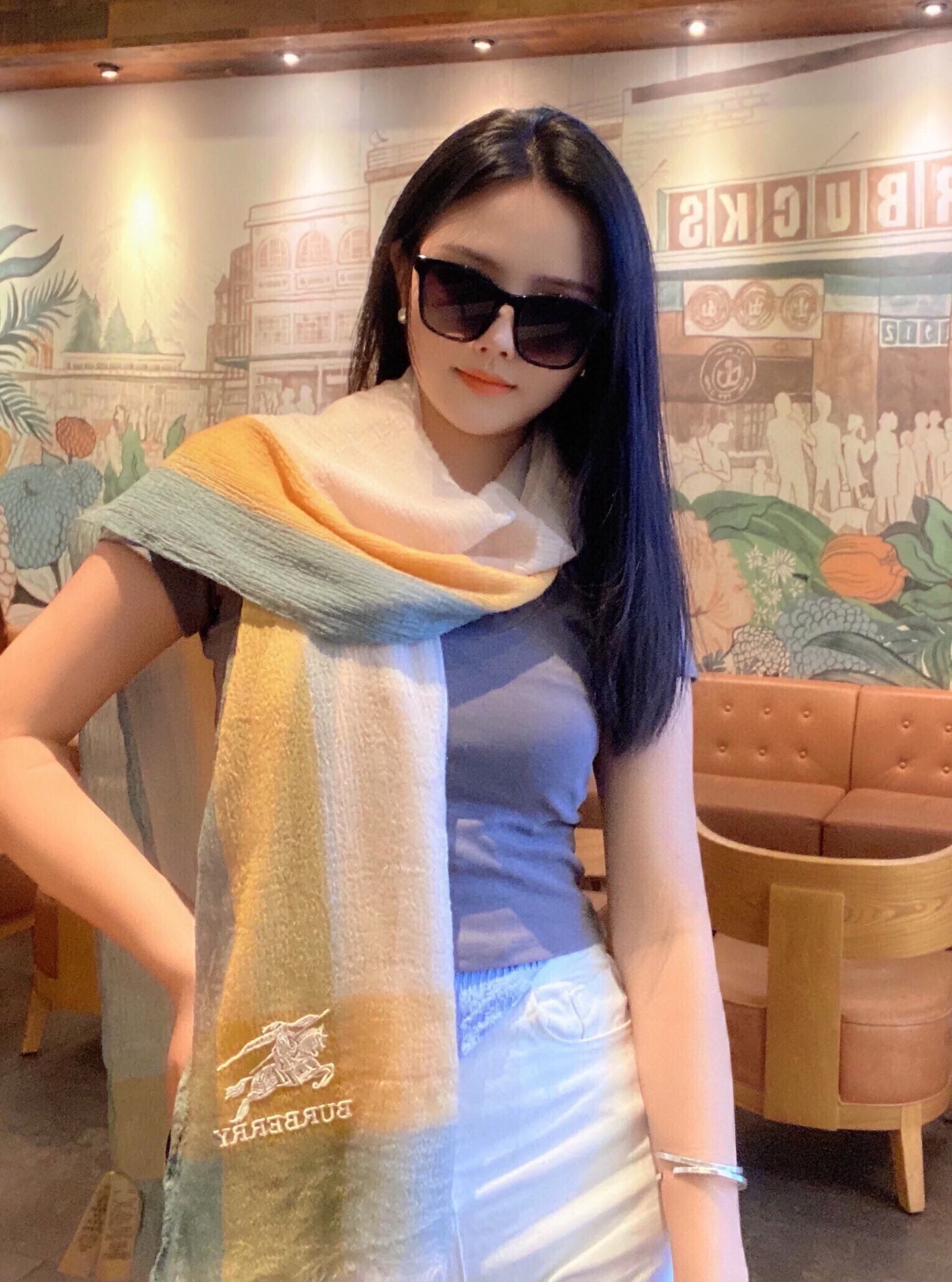 Кашемировый шарф Burberry - 90-200 см - желтый