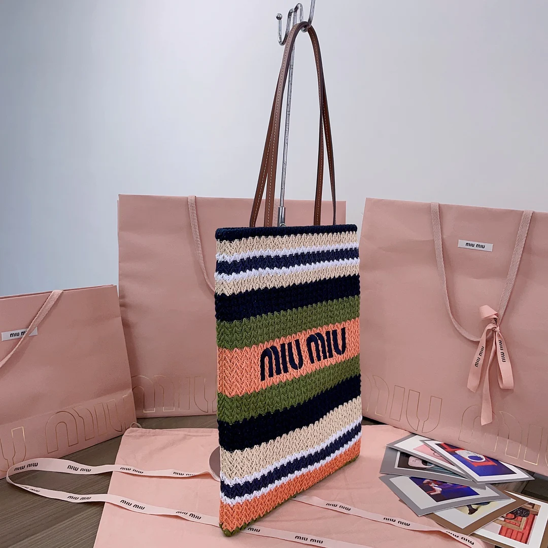 Miu Miu - Плетеная сумка-тоут из рафии и хлопка