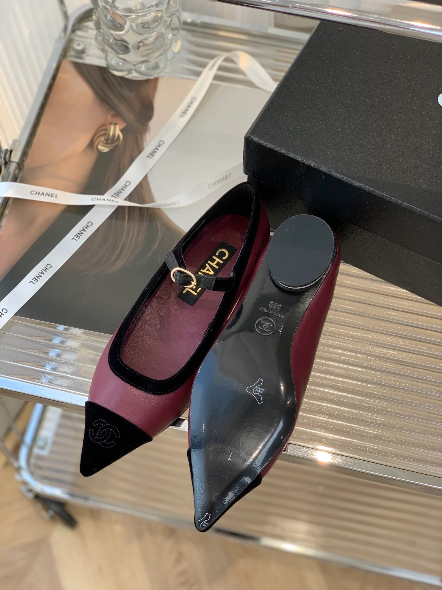 Туфли Мэри Джейн от Chanel - бархат и овечья кожа - фиолетовые