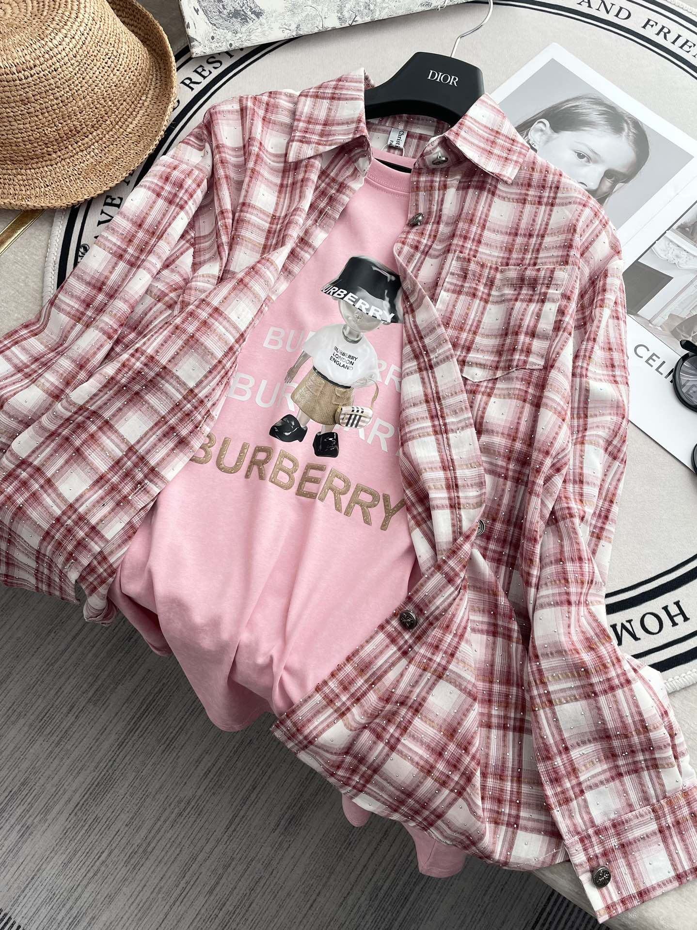 Miu Miu - 2404 - Классическая клетчатая рубашка, украшенная стразами - Красная