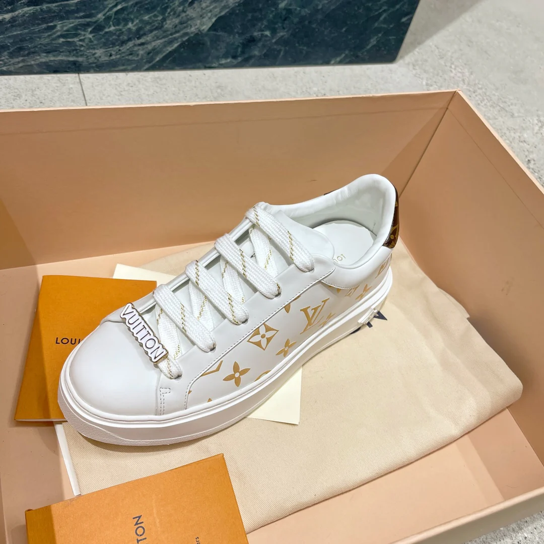 Обувь LV - LV Time Out - белые кроссовки на платформе - тиснение золотой фольгой