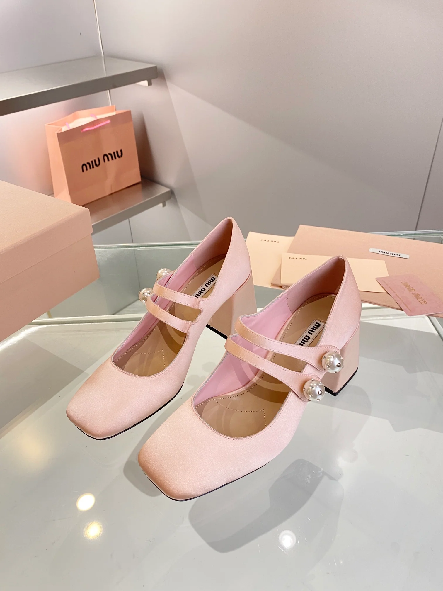 Новые поступления коллекции Miu Miu осень/зима 2023 - Балетки - Туфли на высоком каблуке - 7 см - Розовые