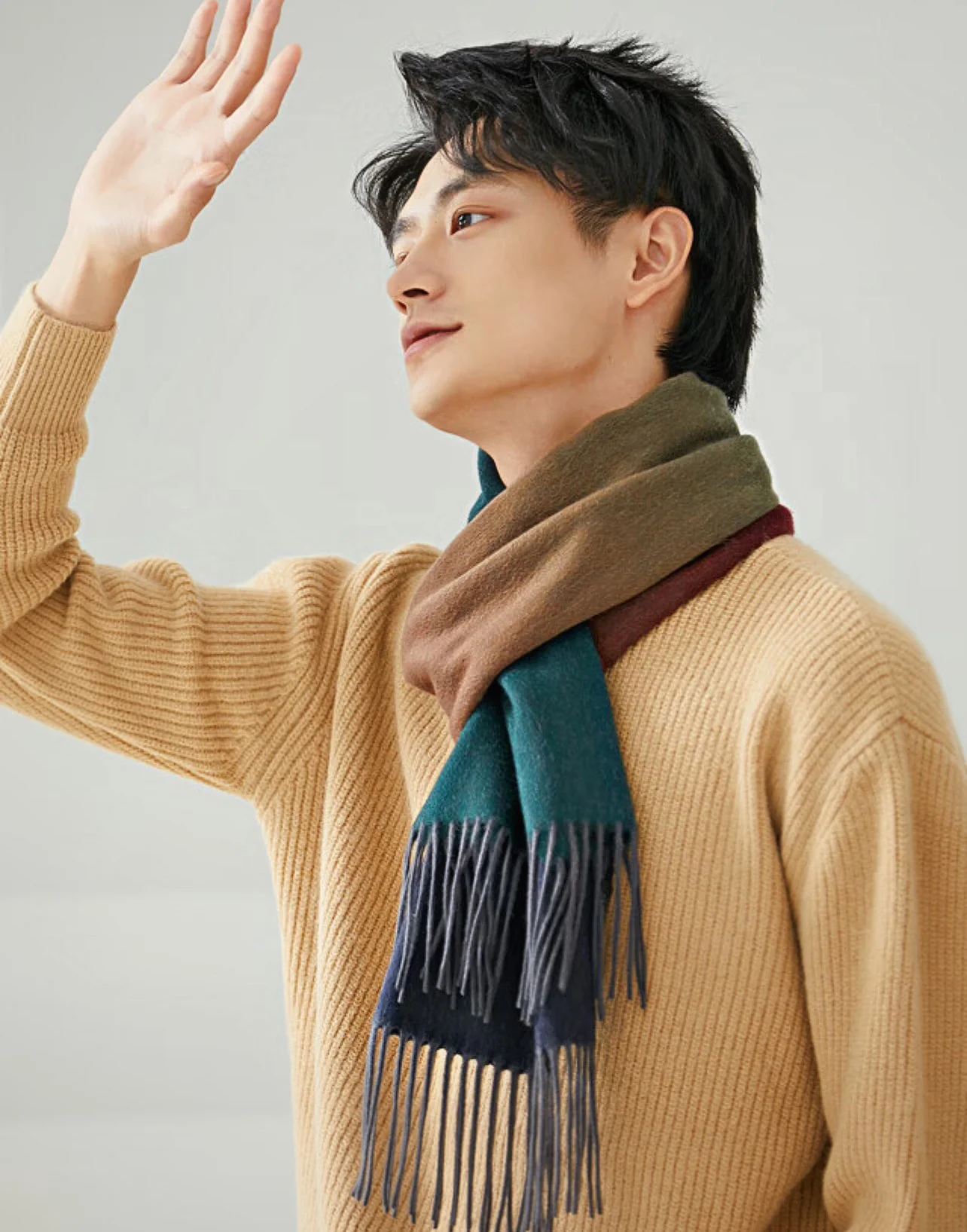 Многоцветный градиентный шарф Hermes - 32 см - 190 см - Кашемир премиум-класса, импортный - Зеленый