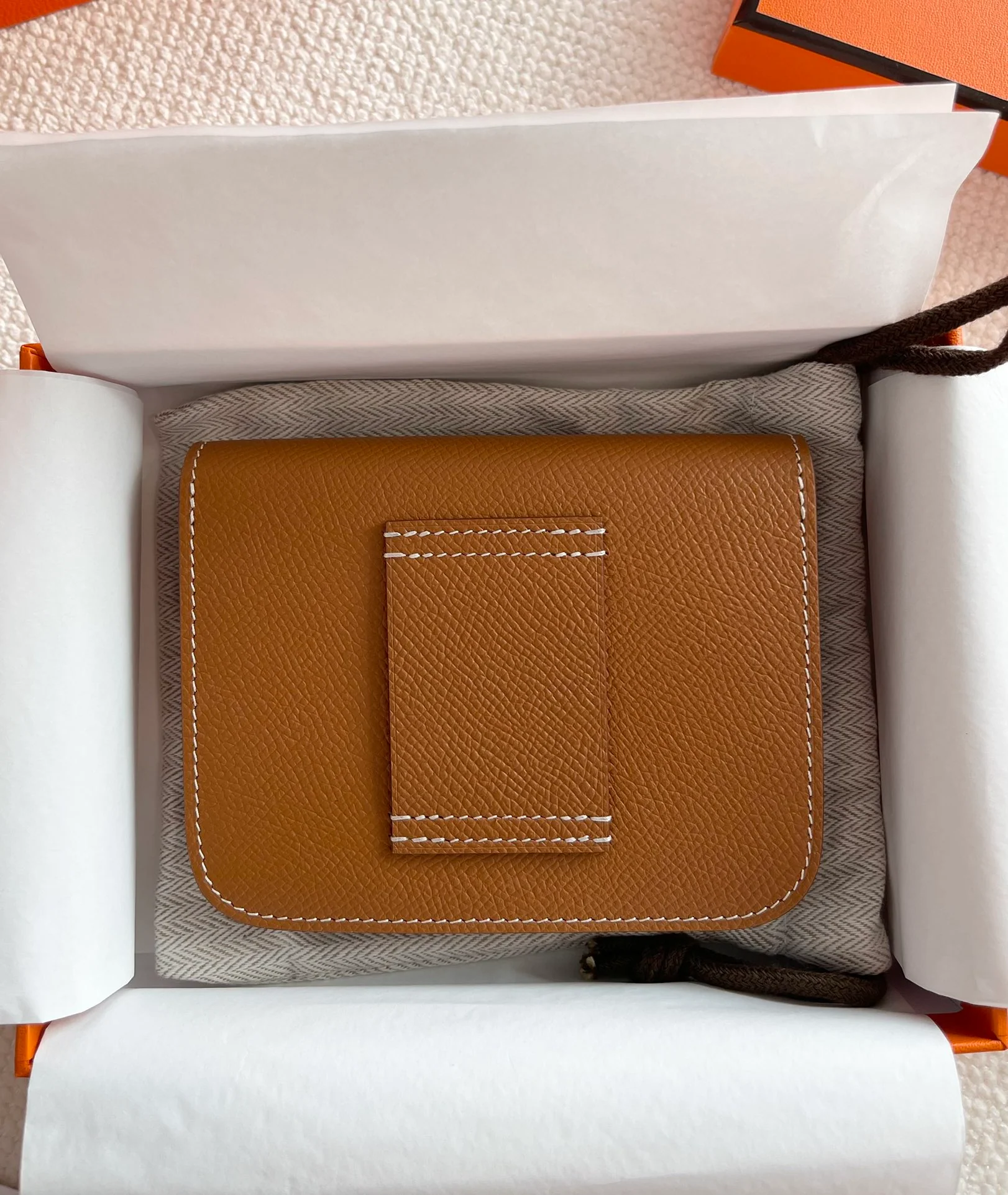 Hermes Constance Mini 19 Коричневая пряжка Epsom с серебряным покрытием