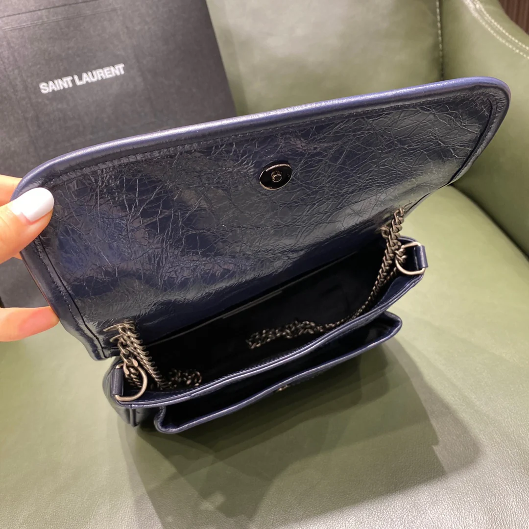 Сумка-мессенджер YSL Niki - темно-синяя - кожа - 22 см