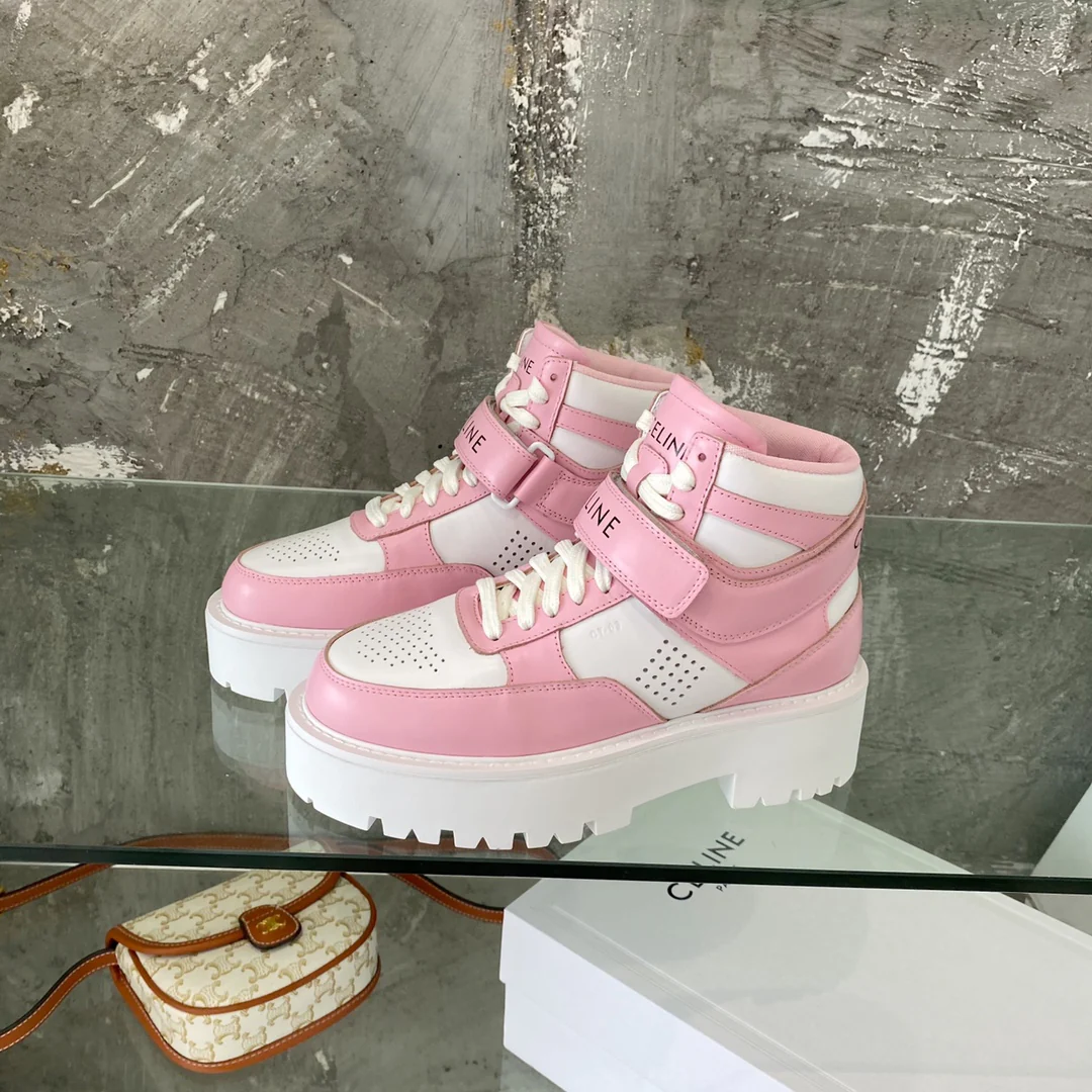 Новинка 2022 года от Celine - Высокие кроссовки - Классический баскетбольный стиль - Розовые