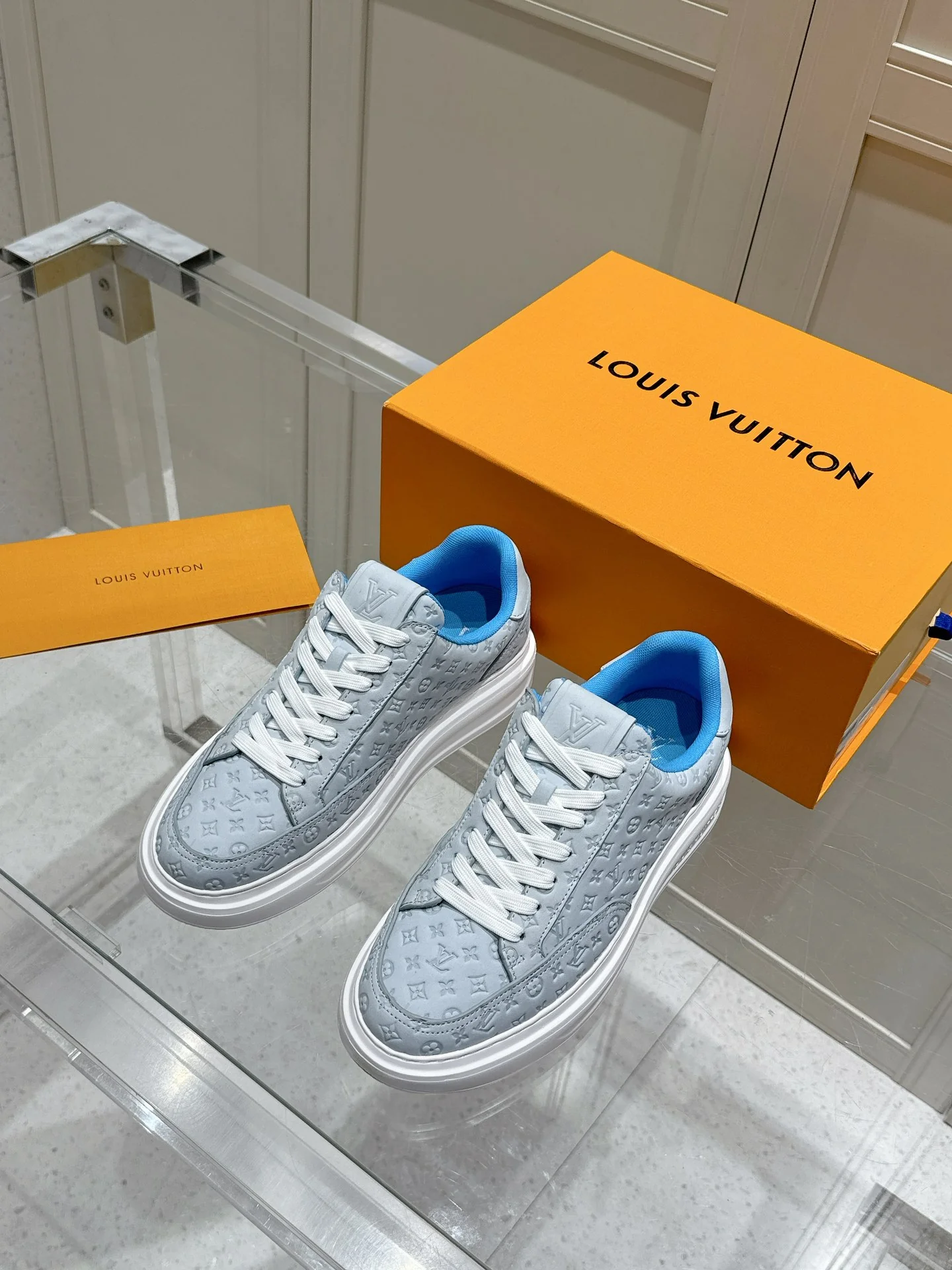 LV-2024 Кожаные скейтбордические кроссовки с темным узором - синие